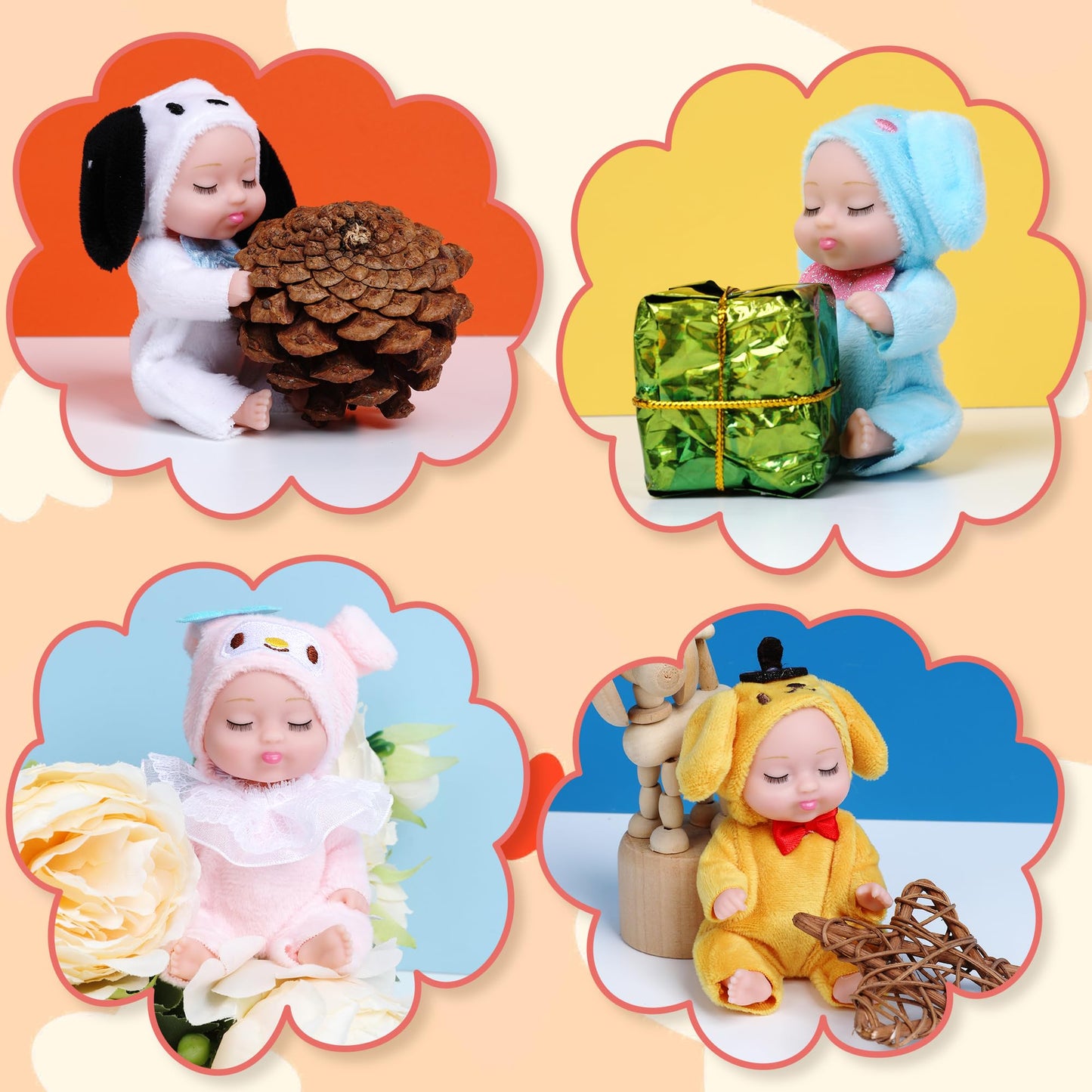 Zimtxo 8 Pcs Mini Baby Dolls - 4.5 Inch Cute Realistic Toy Dolls Set With Handmade Animal Clothing Baby Doll Giftbox Gifts For G