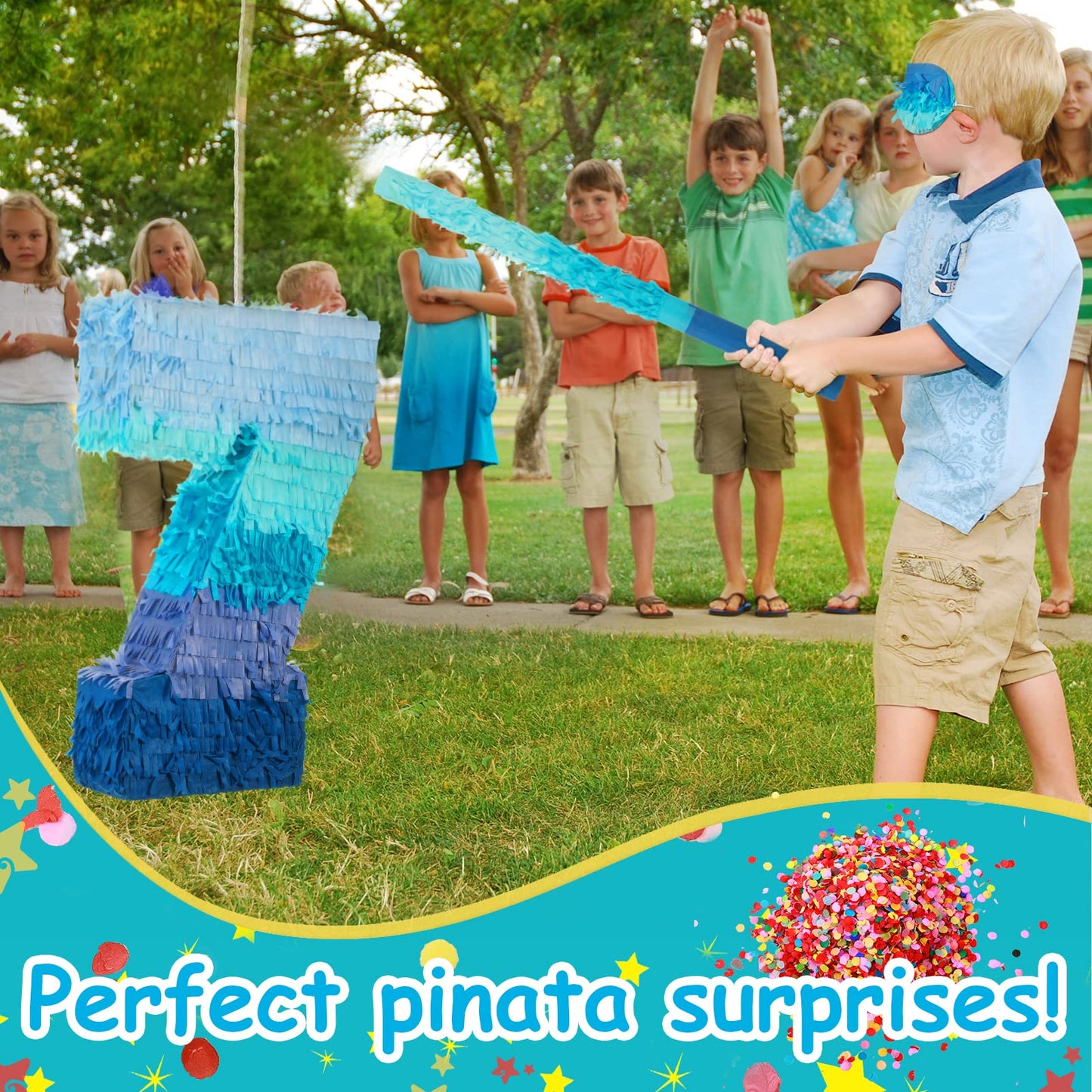 Number 1 2 3 4 5 6 7 8 9 Piñata With Stick Blindfold Confetti, Gradient Blue Piñata For Kids Birthday Party Large Blue Piñata For Boys Girls Birthday Anniversary Decoration Supplies(Number 7)