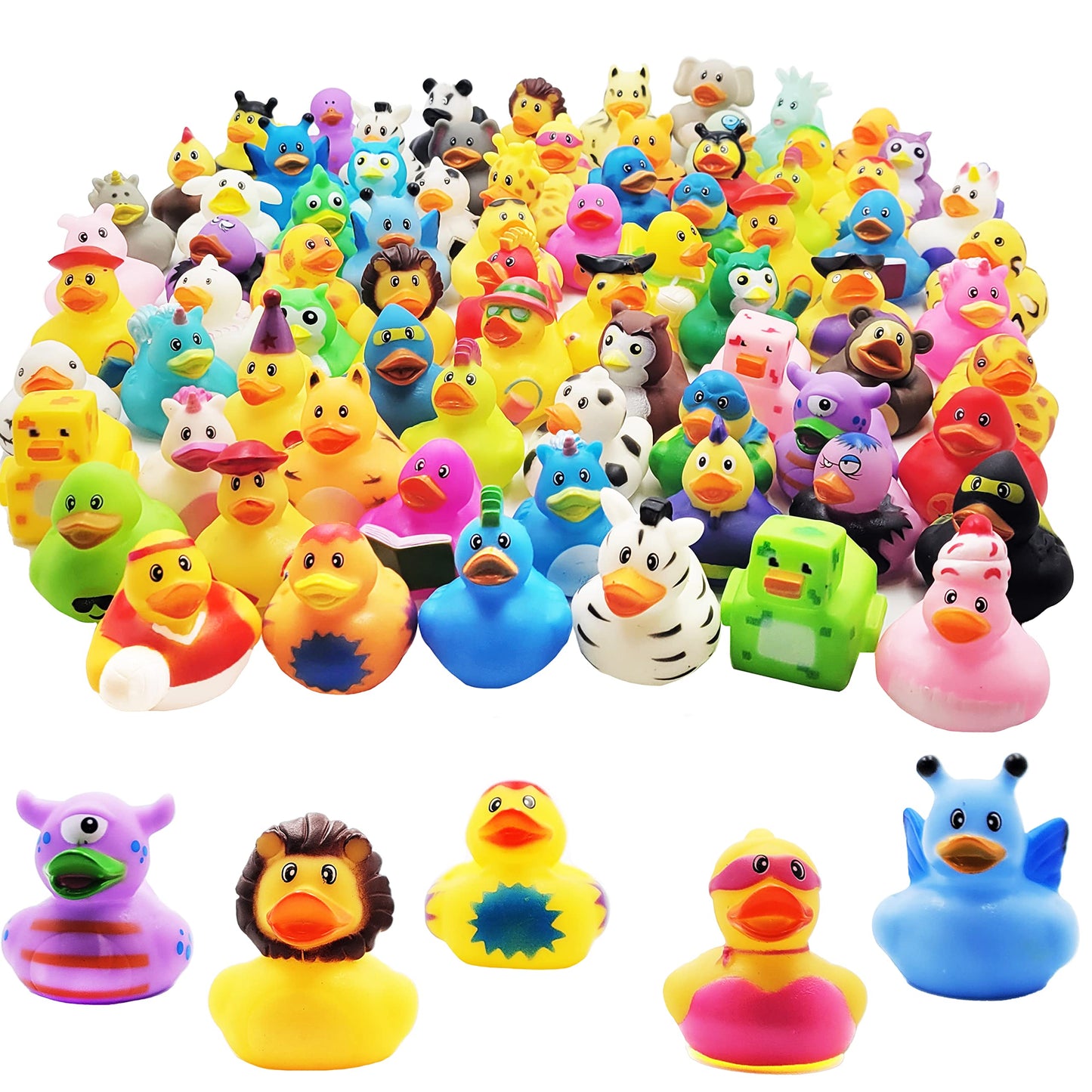 Chochkees Assorted Rubber Ducks Toy Duckies For Kids And Toddlers, Bath Birthday Baby Showers Classroom, Summer Beach And Pool Activity, 2' Inches (50-Pack)