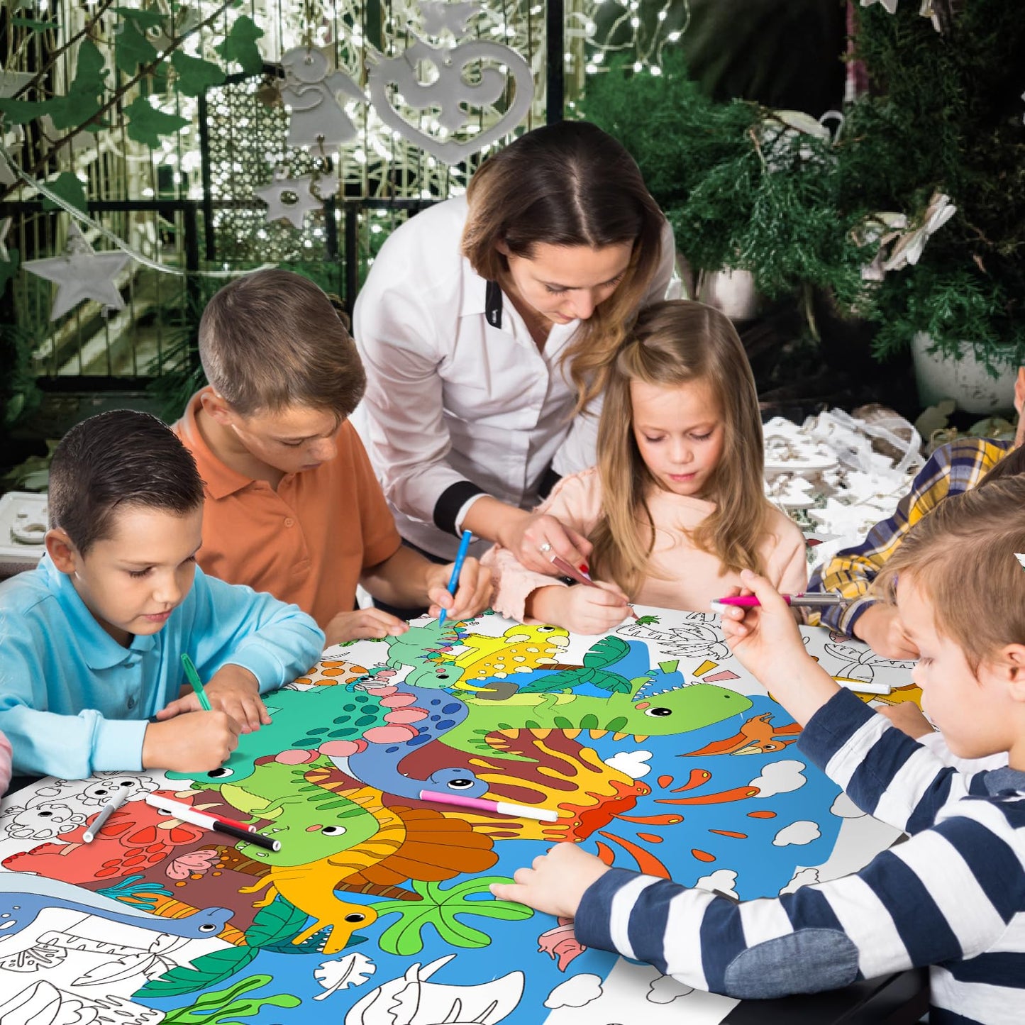 Gatherfun Dinosaur Party Giant Coloring Poster - 31.5X 72 Inches - Versatile Classroom Wall D Cor & Birthday Activity - Dinosau