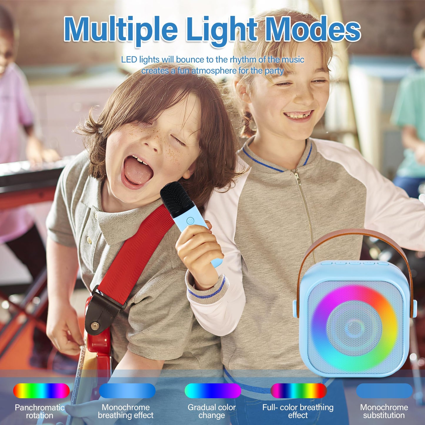 Mini Karaoke Machine For Kids,Portable Bluetooth Speaker With Wireless Microphone And Led Lights, Birthday Gifts For Girls Ages 4 For Kids Toddler,Gifts For Boys Birthday Gift (Blue)