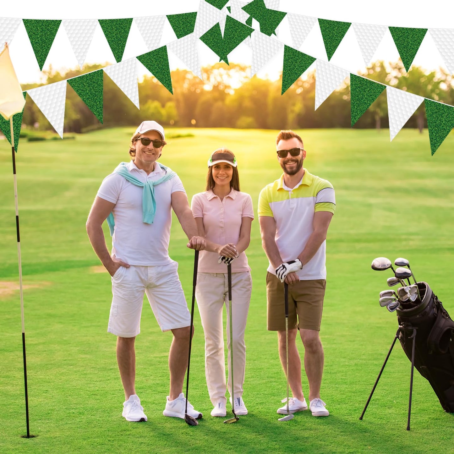Jetec 5 Pcs 49 ft Golf Party Decorations Pennant Banner Theme Triangle Flags Garland Bunting Banner for Fans Outdoor Indoor Home