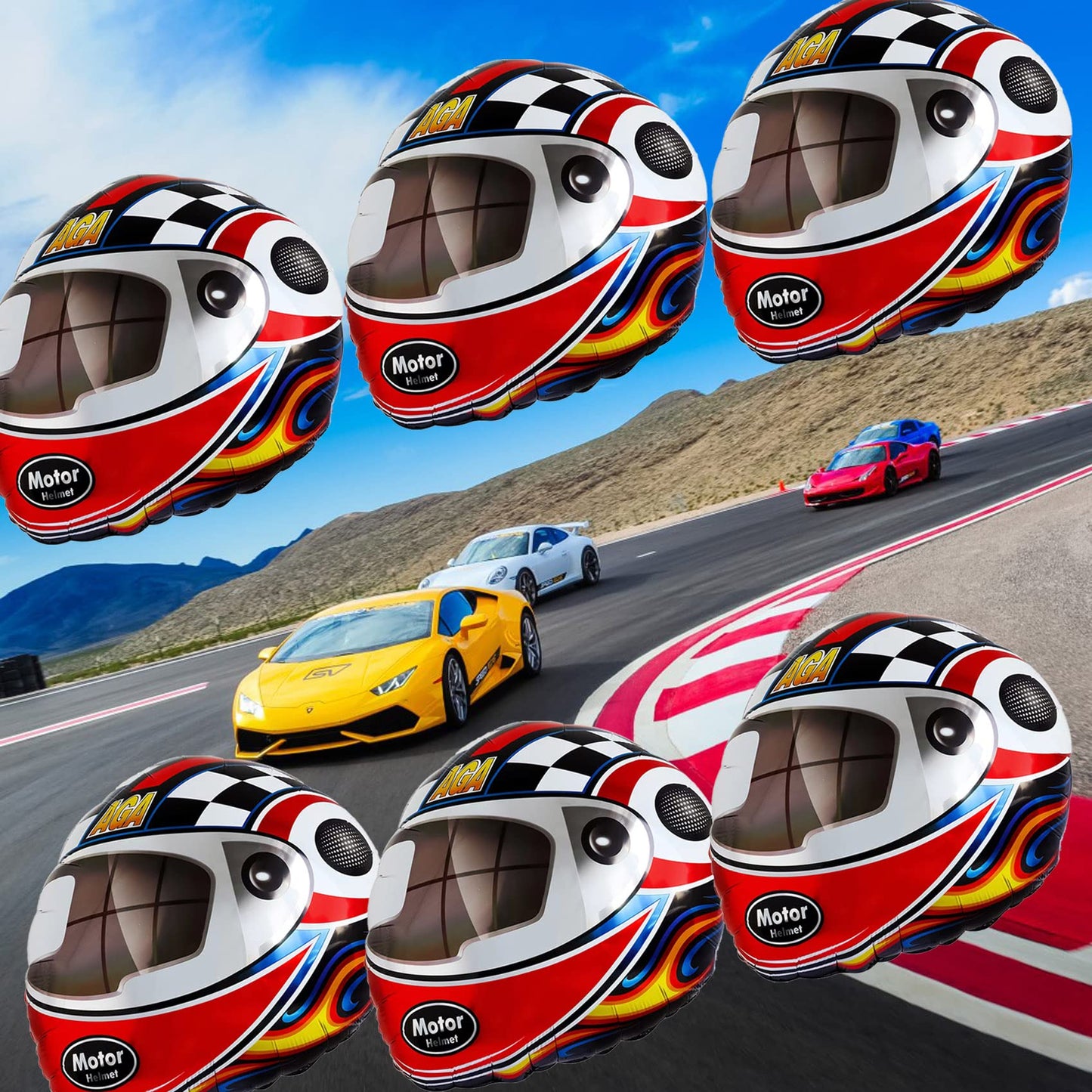 Stcomart 6 Pcs 20 Inch Motor Helmet Balloons For Boys Birthday Party, Race Car Theme Party Supplies