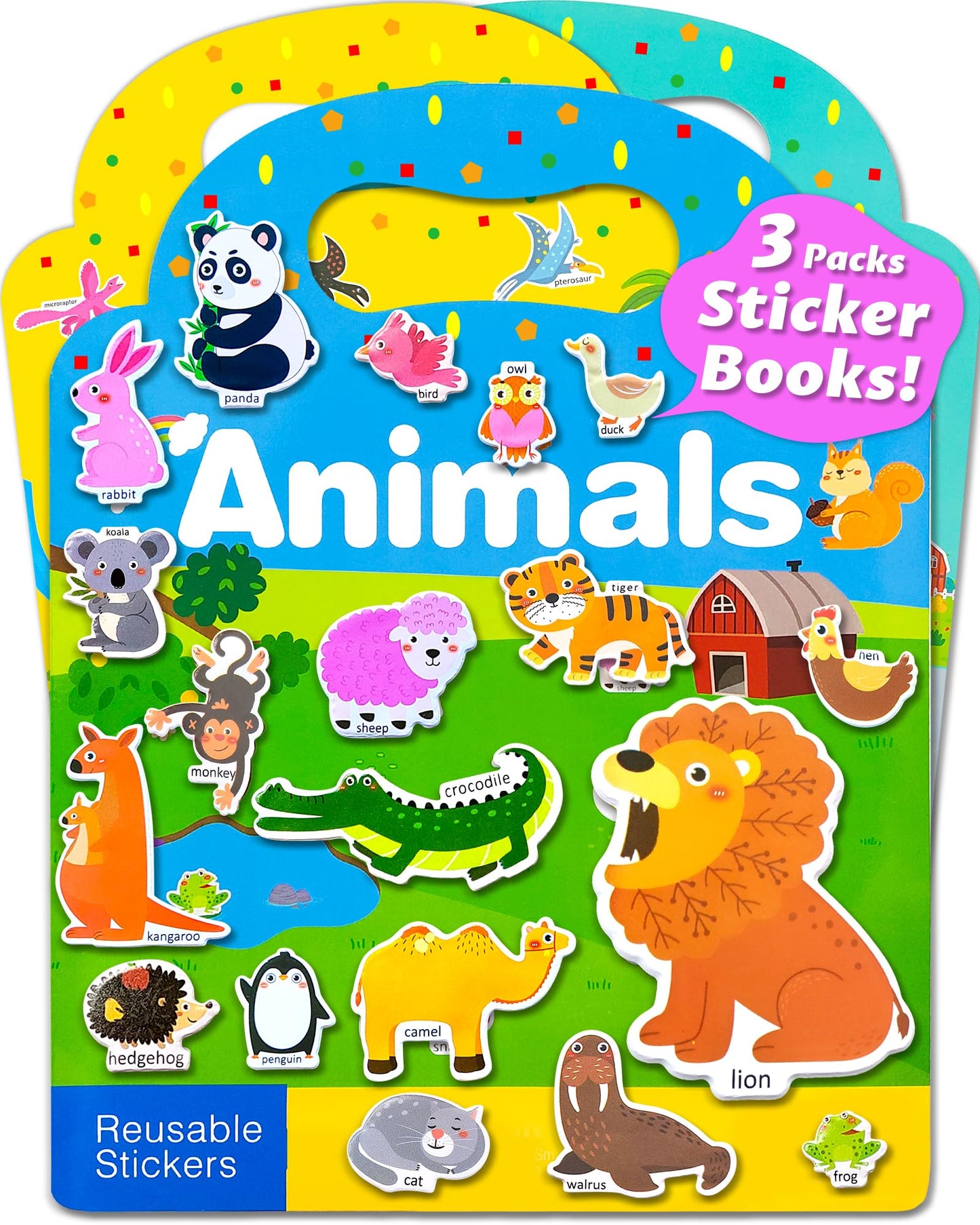 Walenced Puffy Reusable Sticker Book For Toddlers 2-4 Years, 3 Sets Stickers For Kids, Toddler Sticker Book Ages 1-3, 96 Pcs Tod