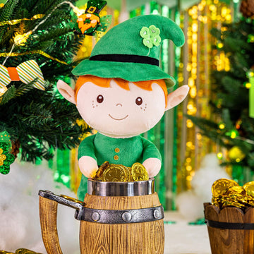 Gloveleya Plush Dolls 16" Green Elf Boy, Soft Polyester Shamrock Wishes Doll for Saint Patrick's Day Gifts