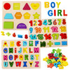 Wooden Puzzles for Toddlers Kesletney Wooden Alphabet Number Shape Learning Puzzles for Kids 3 in 1 Montessori Preschool Educational Toys for Boys Girls Ages 3 4 5 Years Old