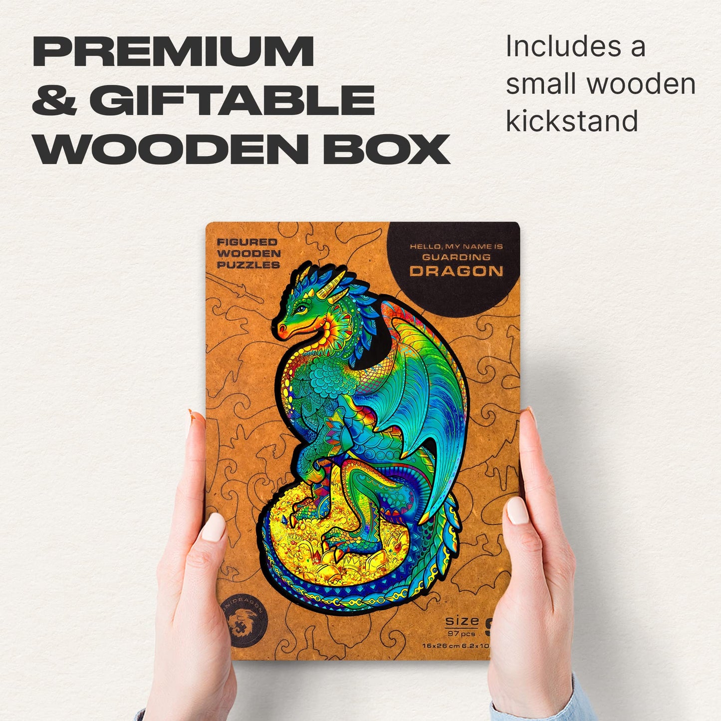 Unidragon Wooden Puzzles For Adults Unique Jigsaw Puzzles - Small Guarding Dragon Small 6.2' ?10.3 97 Pcs Deko With Cut 0.03 Mm Wood Accuracy Animal