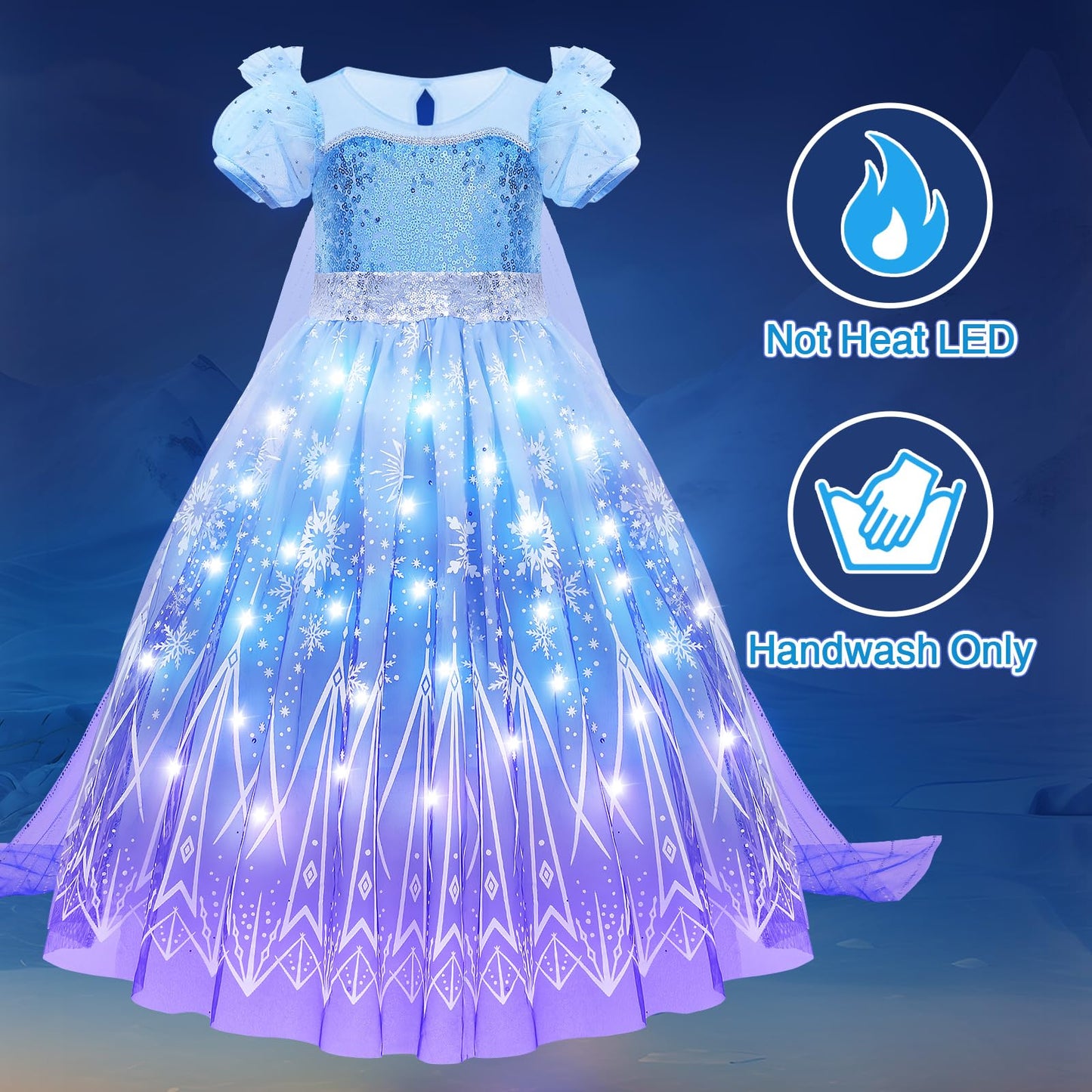 G.C Girls Light Up Elsa Costume Dress Princess Dress Up Clothes With Cape Toddler Kids Wig Crown Halloween Cosplay