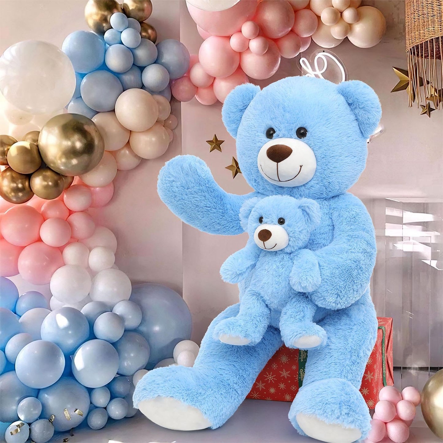 Morismos Giant Teddy Bear Stuffed Animals, Soft Big Mommy And Baby Bear, Large Teddy Bears Baby Shower For Girlfriend On Valentine Christmas 39 Inch, Blue