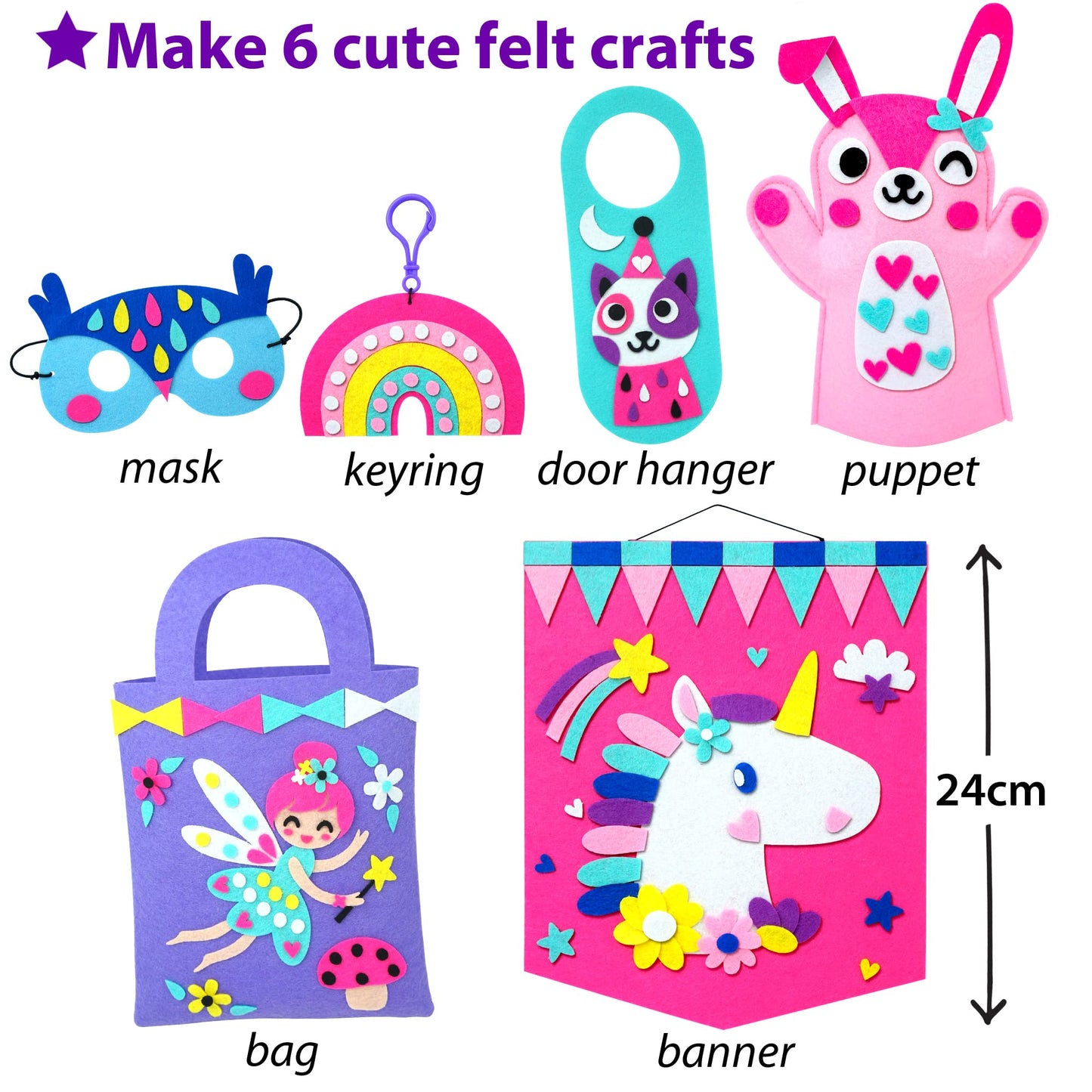Krafun My First Beginner Felt Kit Unicorn Girl Animal Craft For Kids, Toddlers, Boys, Girls Age 3-6 Years Old, Include 6 Diy Handmade Arts And Crafts Projects, Activities Preschool Creative Toys