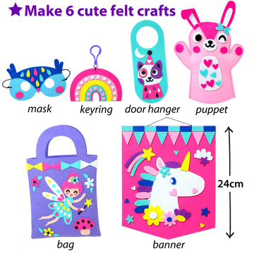 Krafun My First Beginner Felt Kit Unicorn Girl Animal Craft For Kids, Toddlers, Boys, Girls Age 3-6 Years Old, Include 6 Diy Handmade Arts And Crafts Projects, Activities Preschool Creative Toys