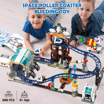 Hogokids Space Roller Coaster Building Toy - 926Pcs Coaster Building Set Features Lift Platform, Satellites, Rocket Buildable Space Rollercoaster Adventure Park For Adults Kids Girl Boy Ages 6-12 Year