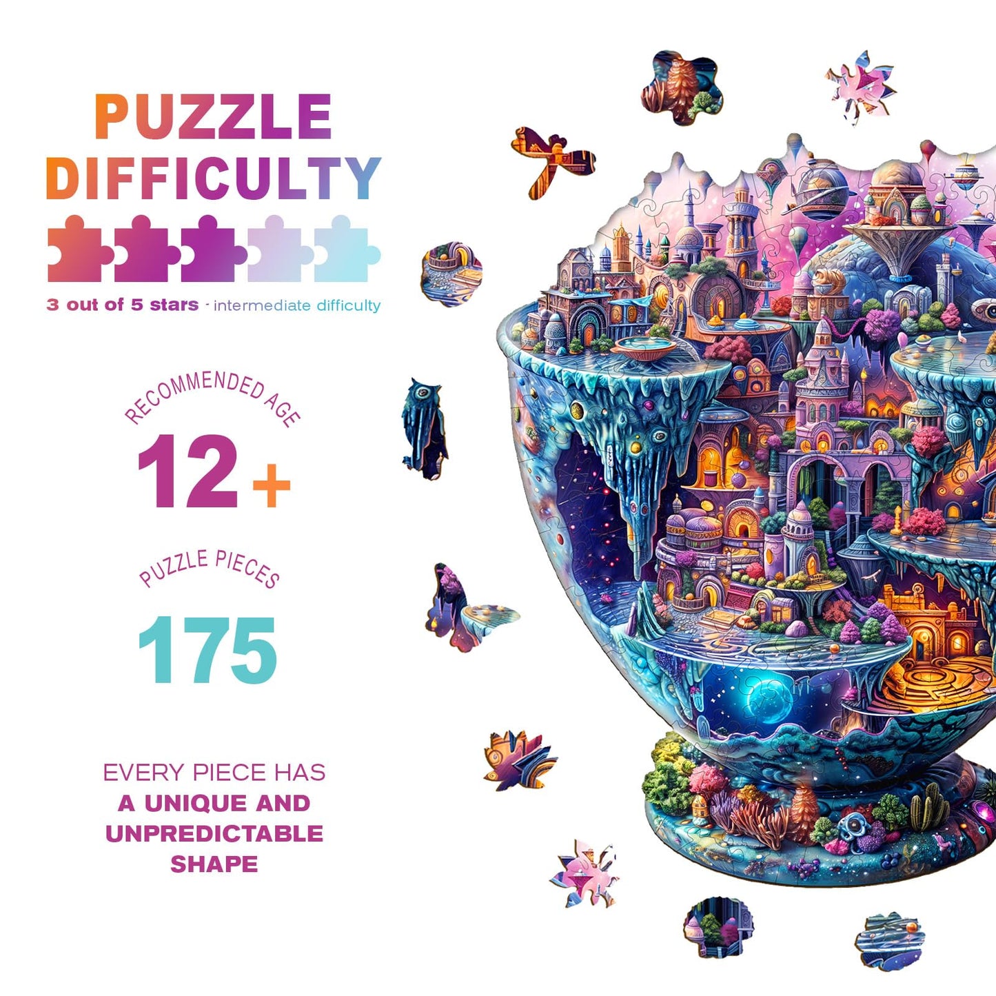 Wooden Puzzles for mature-themeds - Interstellar City Wooden Jigsaw Puzzle - Unique Animal Shaped Wood Puzzles mature-themed - Christmas Birthday Gifts for mature-themeds/Friends/Family - 175pcs 11.4 * 11.2in