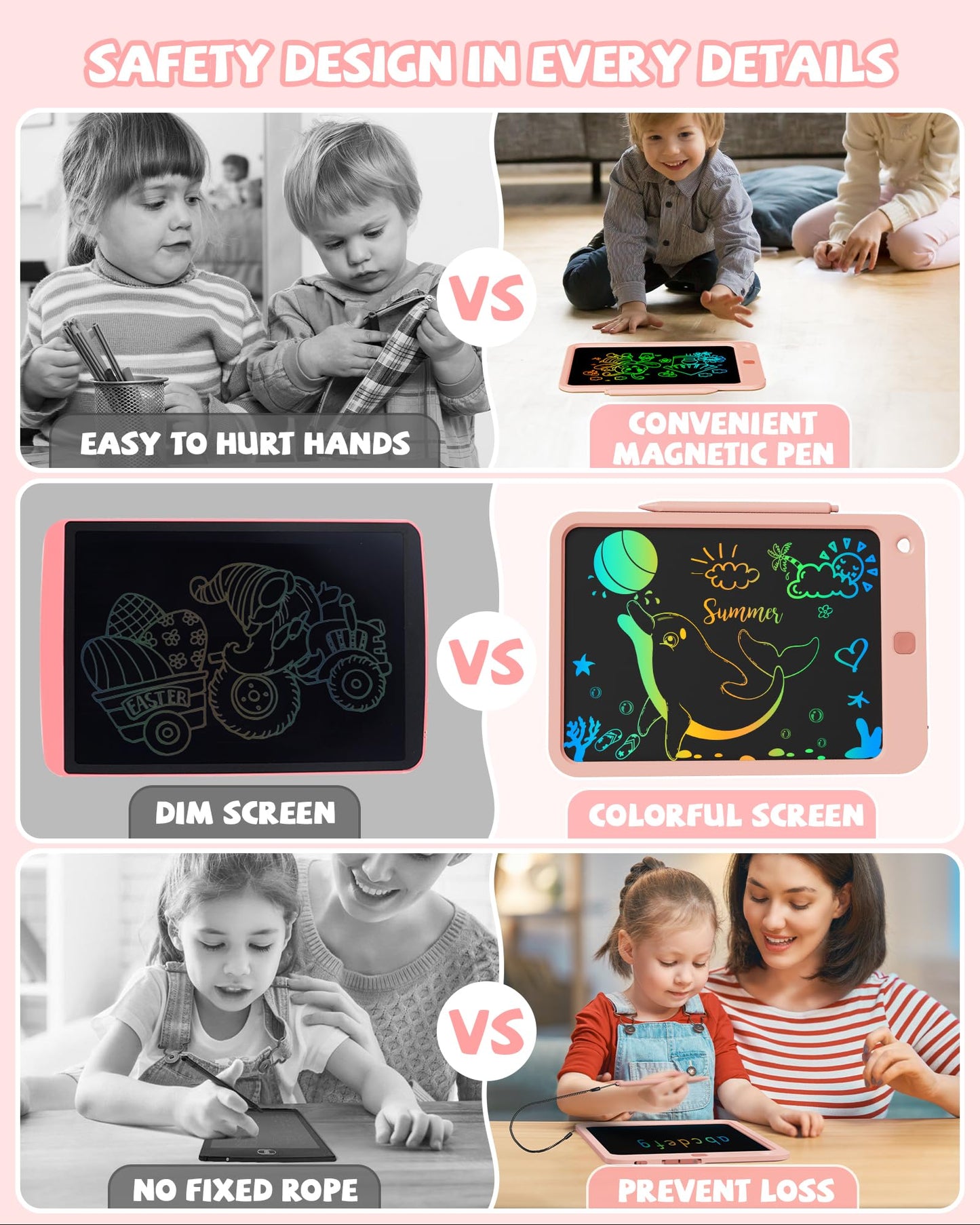 Kokodi Lcd Writing Tablet For Kids, 10 Inch Colorful Drawing Tablet, Educational Learning Kids Toys For Age 3-12 Years Old, Toddler Doodle Board, School Supplies For Girls, Birthday Gifts 5-7