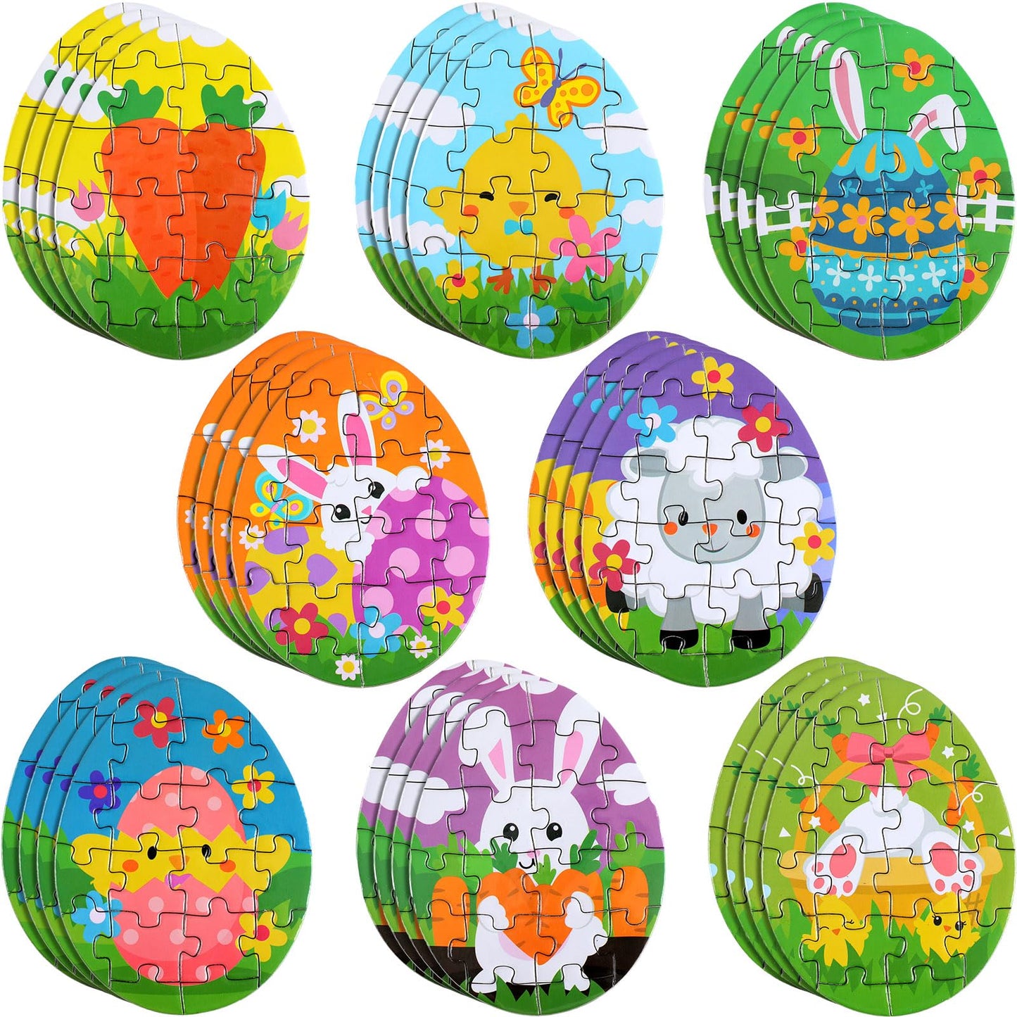 Blueweenly 32 Pcs Mini Easter Puzzles For Kids Colorful Easter Eggs Stuffers Fillers Bunny Basket Carrot Sheep Chick Jigsaw Puzz