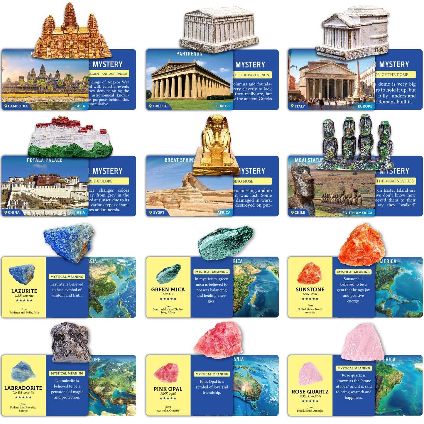 Pibex Ancient Wonders Dig Kit, Dig Up 6 Mystery Historical Landmarks & 6 Treasure Stones, Famous World History Architecture Toy