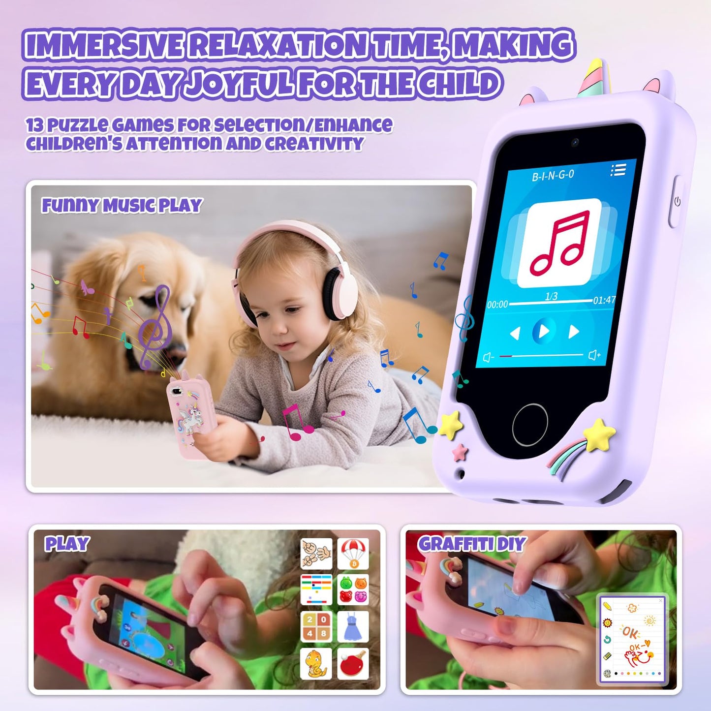 Kids Smart Phone For Girls, Christmas Birthday Gifts For Girls Age 3-10 Kids Toys Cell Phone, 2.8'' Touchscreen Toddler Learning