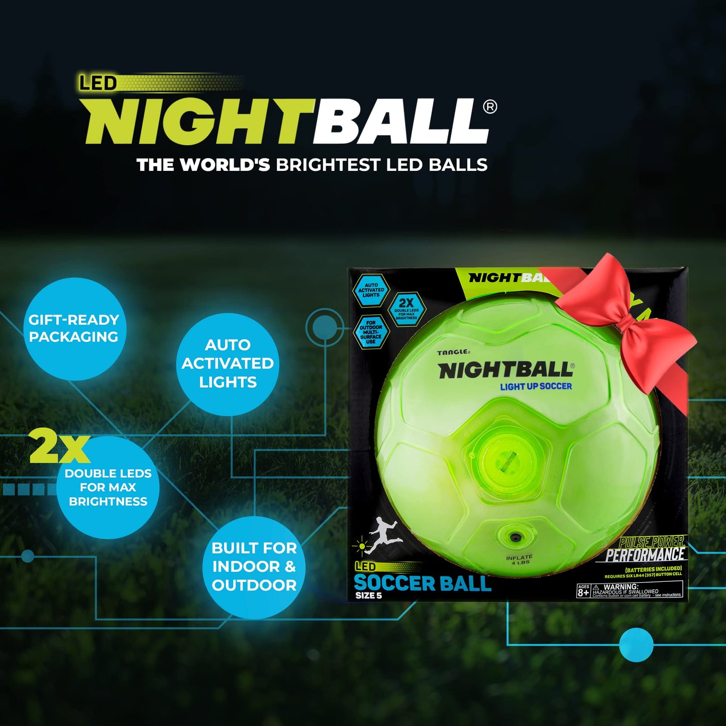 Nightball Soccer Ball Led Light Up Ball - Glow In The Dark Glow Ball Soccer Ball Gifts - Orange Teal Outdoor And Indoor Soccer Ball - Gifts For Teenage Boys - Gift For Teen (Blue)