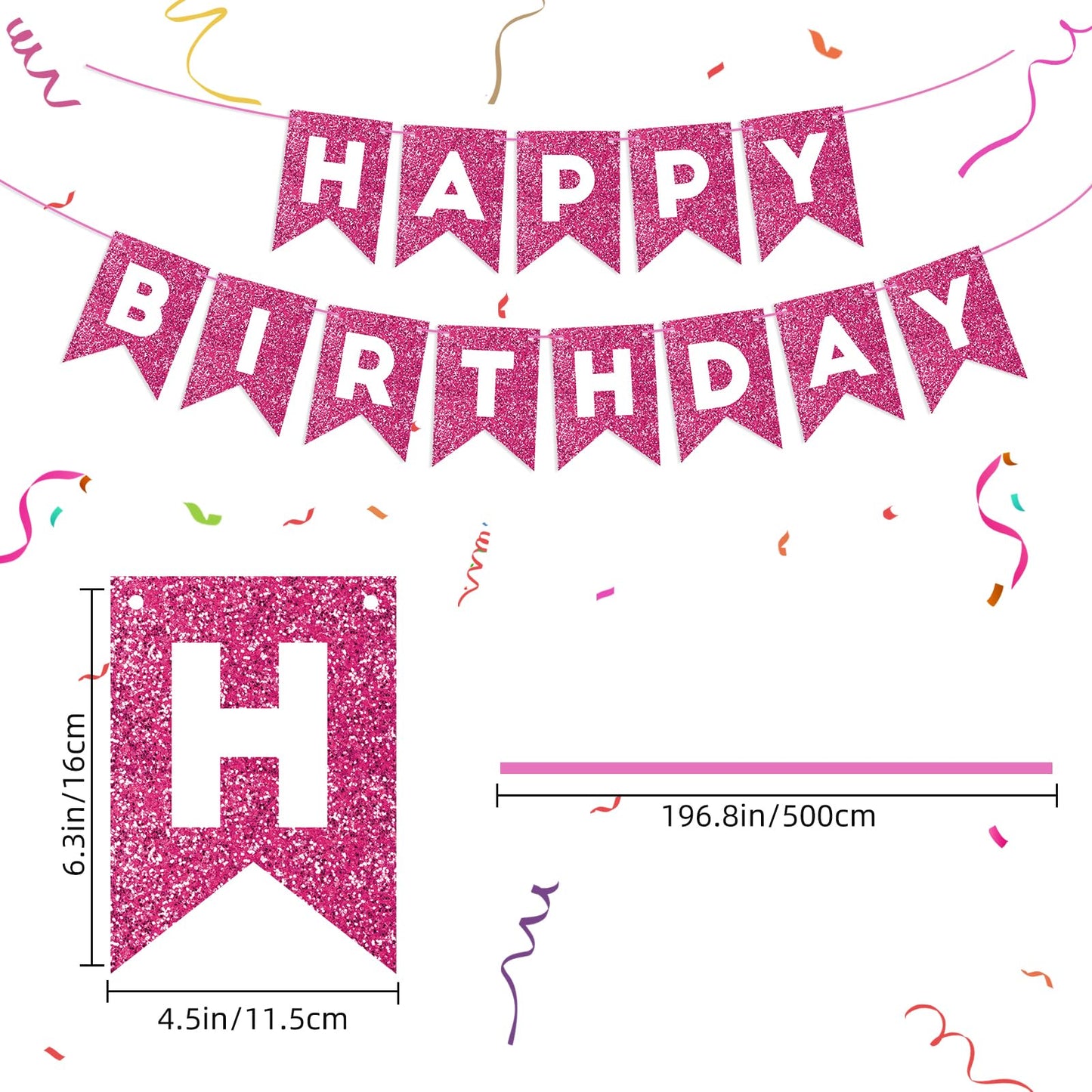 Hot Pink Happy Birthday Banner Birthday Sign For Backdrop Glitter Happy Birthday Decorations For Women Girls Birthday Party Wall Door Garland Bunting Banner Hot Pink Party Supplies