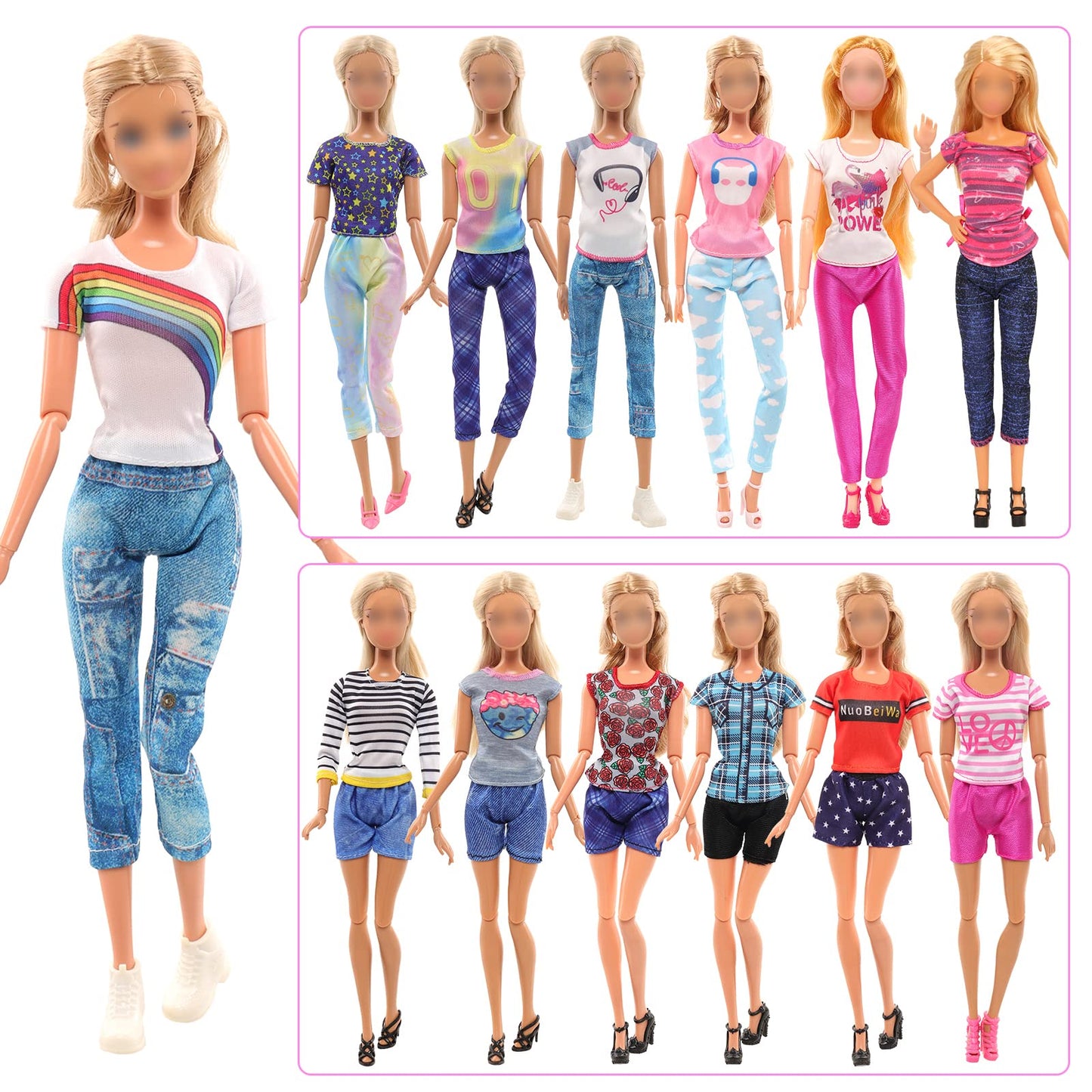 Barwa 10 Sets Doll Clothes Including 5 Fashion Floral Dresses 5 Sets Casual Outfits Tops And Trousers, Shorts For 11.5 Inch Girl Dolls…