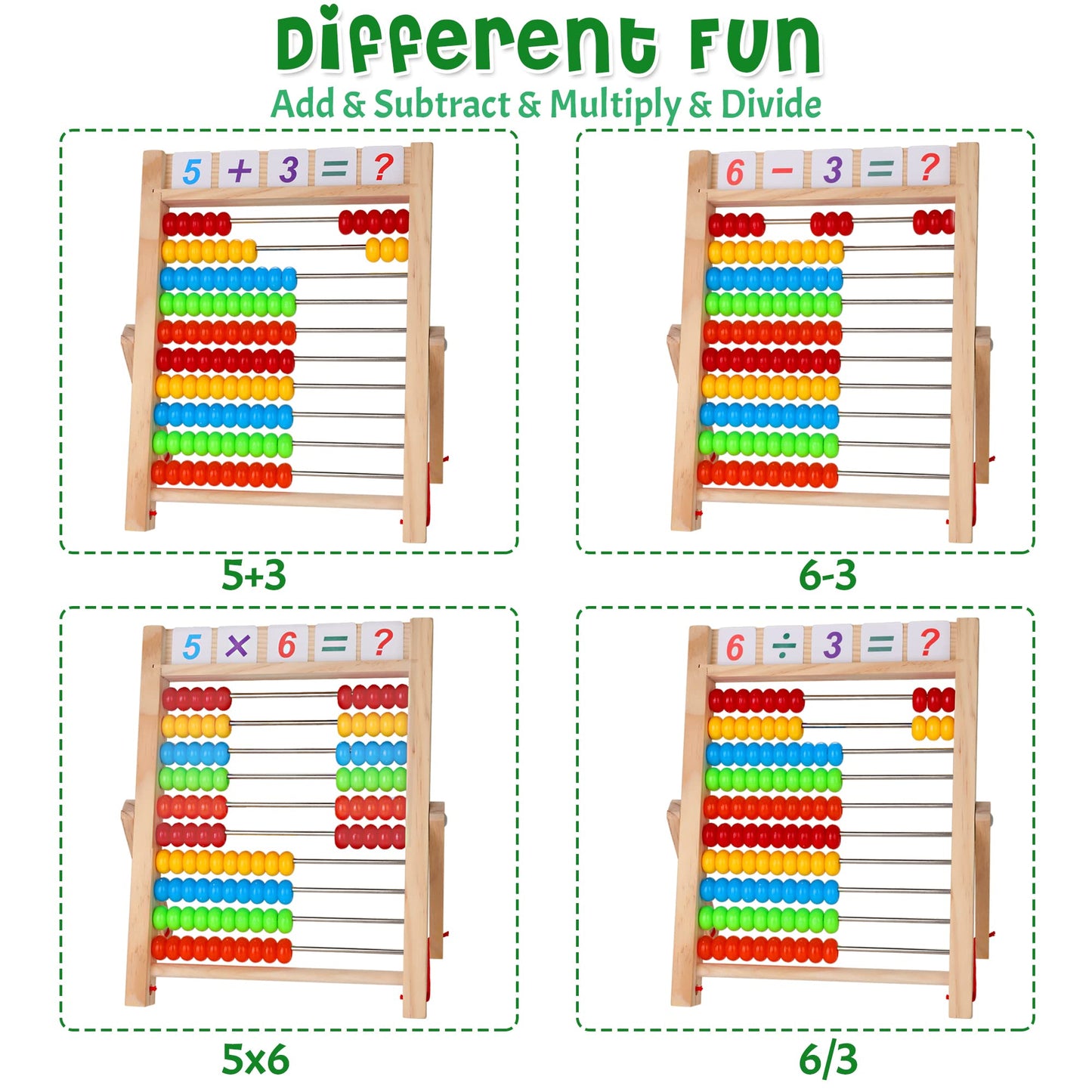Woodmam Wooden Abacus For Kids Math, Educational Counting Toy With Counting Sticks And Number Alphabet Cards, Preschool Learning Toys Gift For Boys Girls Age 3+ Years Old