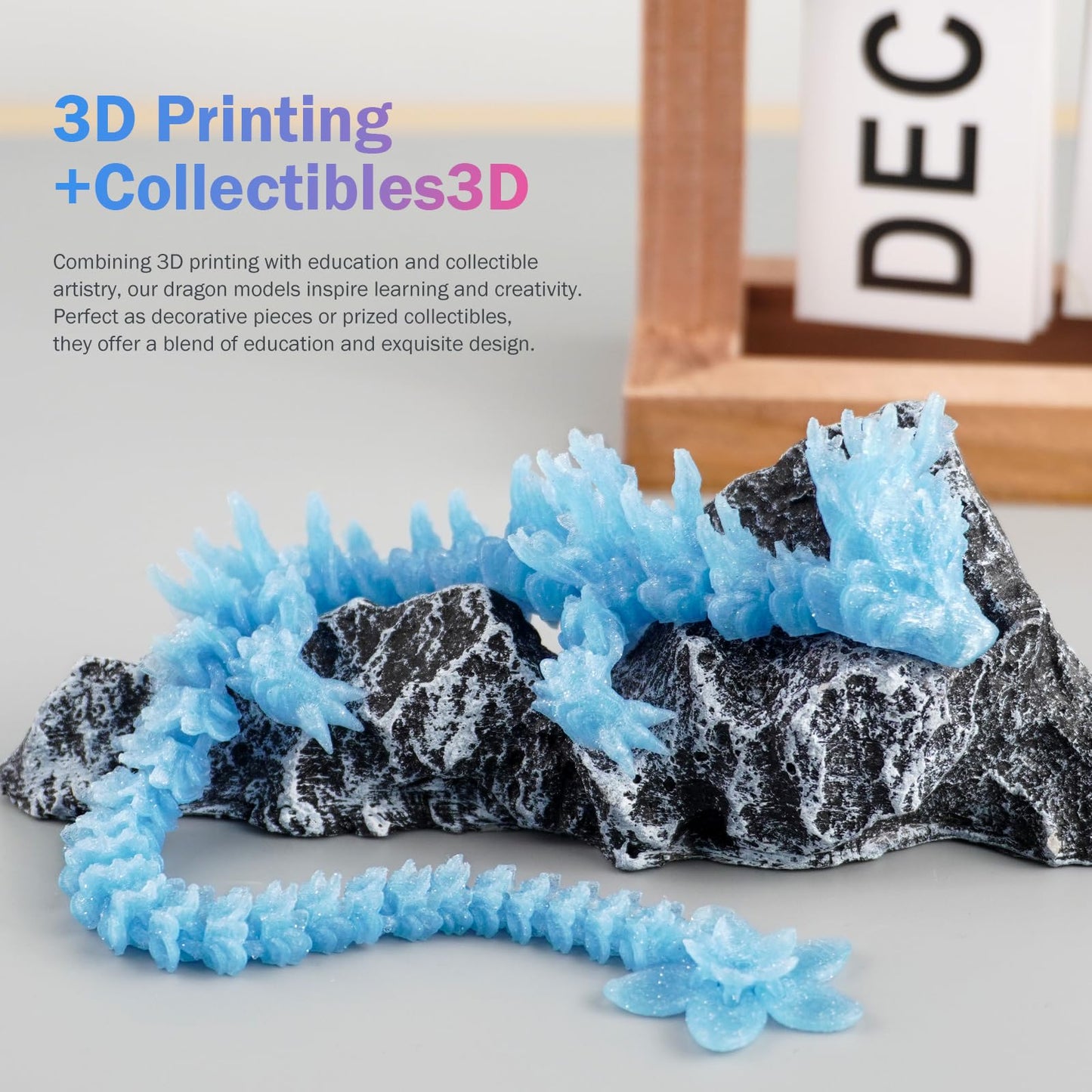 3D Printed Cherry Blossom Crystal Dragon, Articulated Movable Model - 12 Inch Decorative Fantasy Dragon for Display, Collection,
