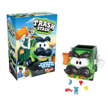 Goliath Trash Stash Game - Fun Dumping Action for Kids, Ages 4+, 2-4 Players, Green Trashcan & Truck Playset