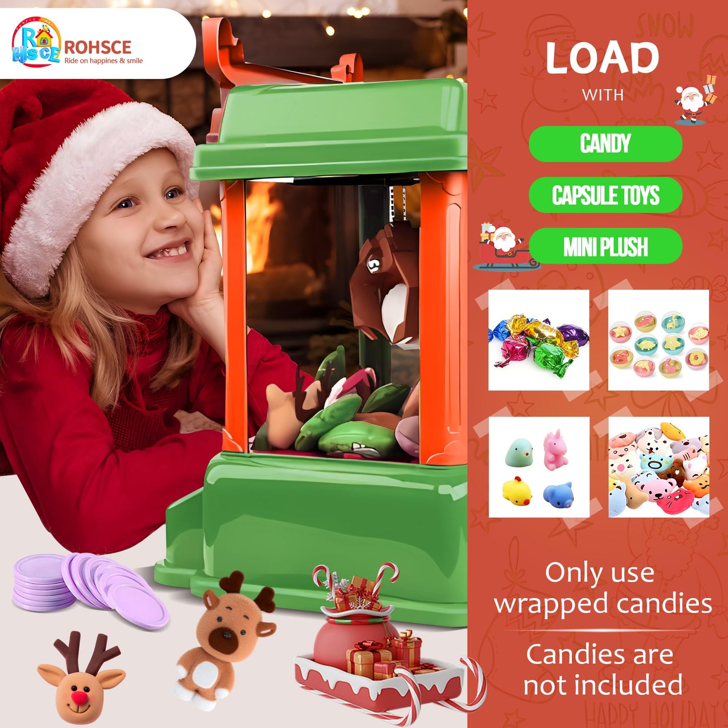 Rohsce Claw Machine For Kids, Mini Vending Machines Arcade Claw Game Prizes Toy, Indoor Electronic Cool Fun Toys For Girls Birth