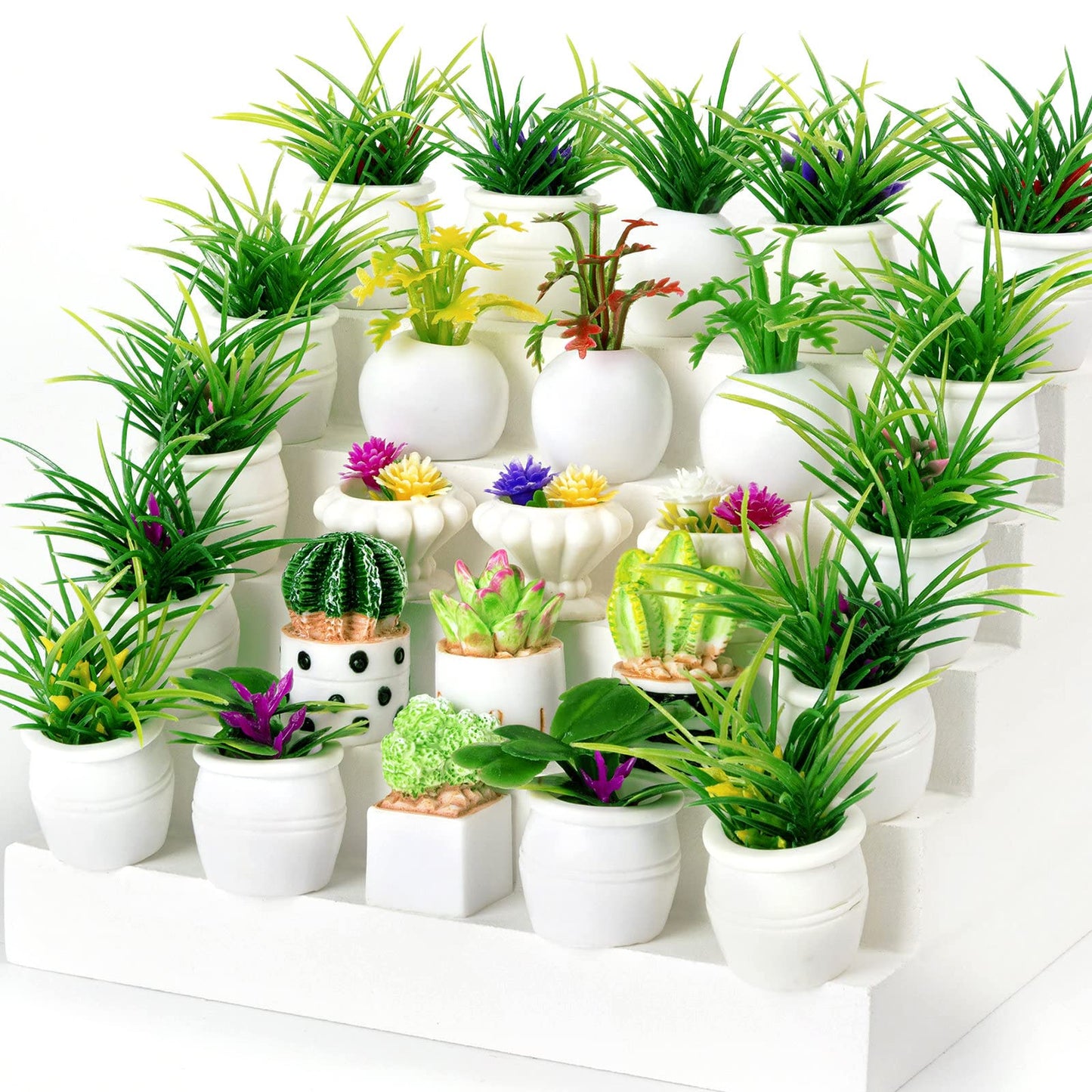 26Pcs Miniature Potted Plants, Mini Artificial Plants, 1:12 Scale Doll House Accessories, Suitable for Dollhouse Decoration, Chr