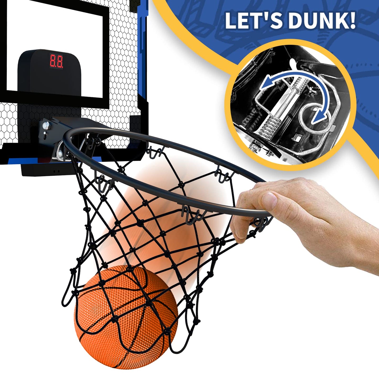 Qdragon Mini Basketball Hoop, Over The Door For Indoor, With 3 Balls/Inflator/Breakaway Rim, Toy Gifts For Kids And Adults