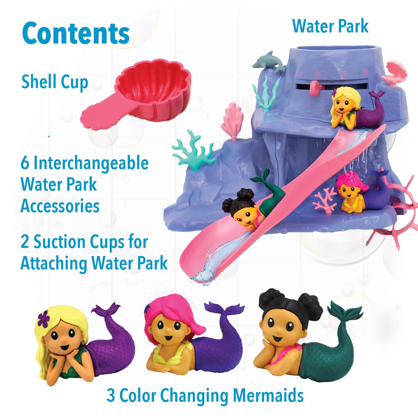 Mindware Mermaid Color Splash Water Park Bathtub Playset - Interactive Bath Toys With Color Changing Mermaid Doll Figures - Gift