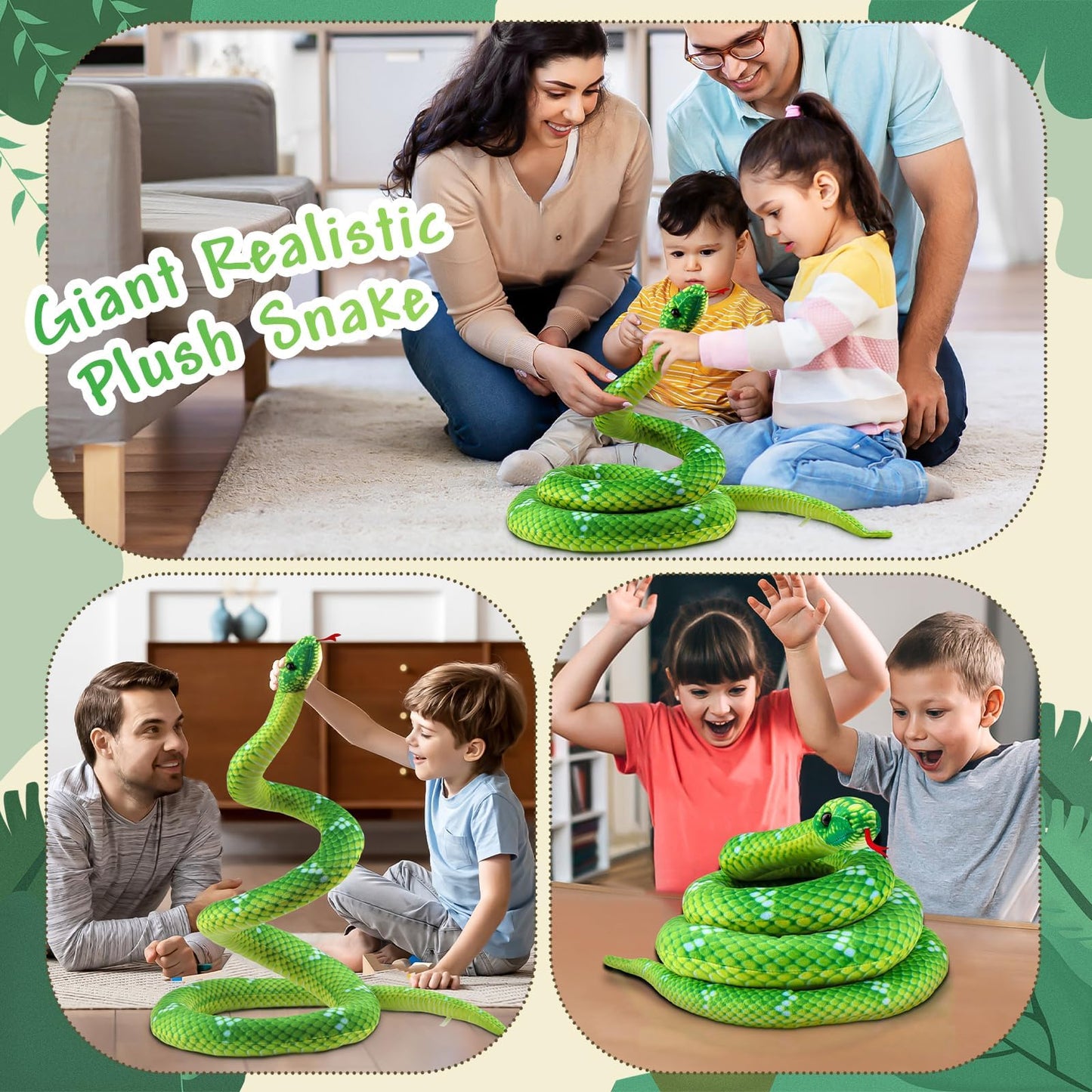 Anboor Giant Snake Stuffed Animals, 82.7 Inch Realistic Snake Plush Toy Long Stuffed Snake, Lifelike Snake Toy For Kids As Party
