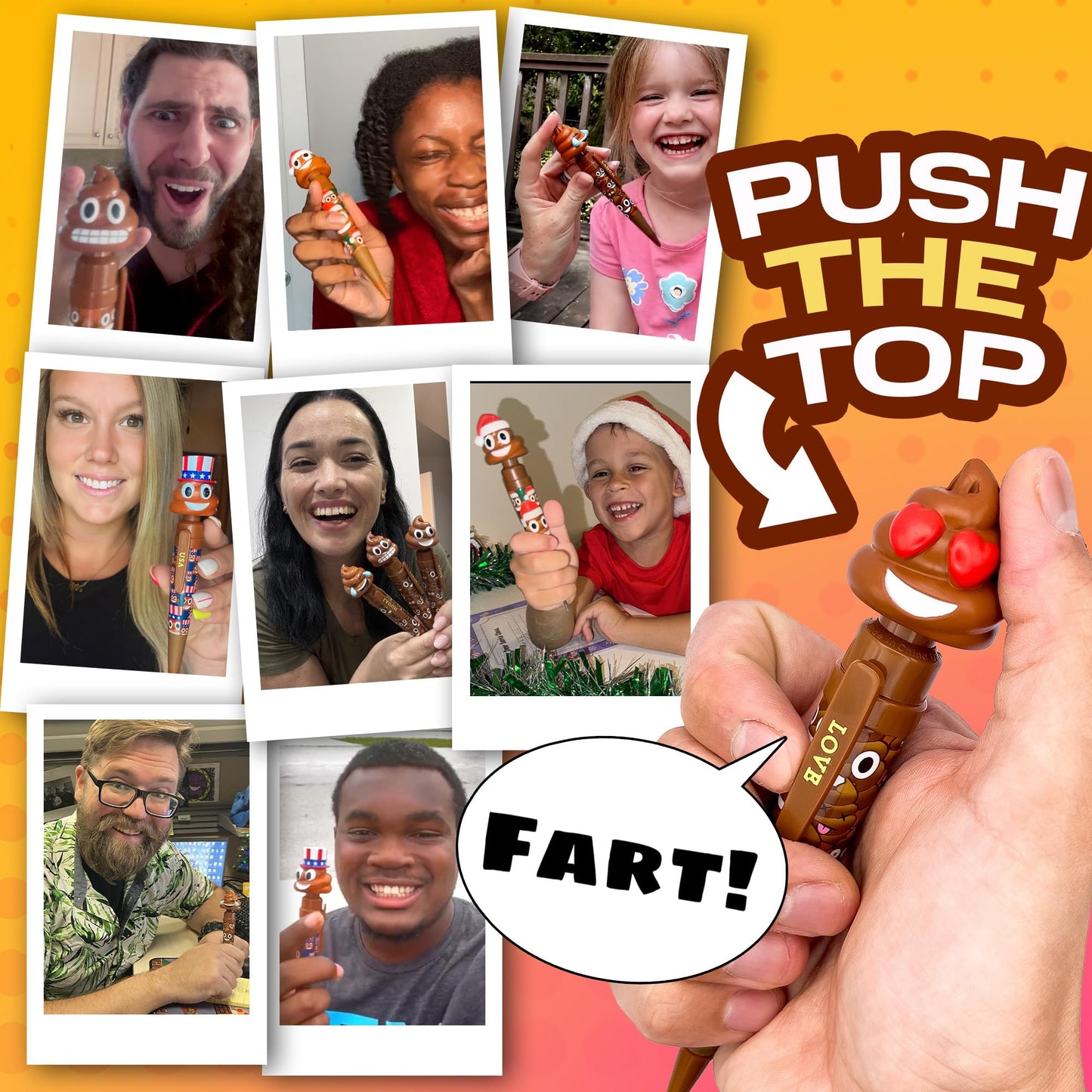 Kamhi World Farting Poop Pen With Multiple Funny Sounds - Perfect Novelty Gift For Kids, Teens & Boys - Functioning Pen & Prank Toy For The Entire Family, Fun Gag Present With Big Laughs (Heart Eyes)