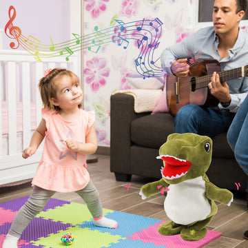 Easfan Talking Dinosaur Toy Repeats What You Say Stuffed Animal Walking Singing Musical Electric Interactive Educational Funny Animated Plush Toy Birthday For Kids Toddlers Green,8’’