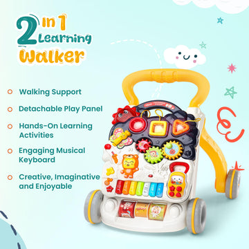 Yolay Baby Walker Push With Wheels, Sit-To-Stand Foldable Walker For Baby Boy And Girl 6-12 Months With Detachable Play Panel, S