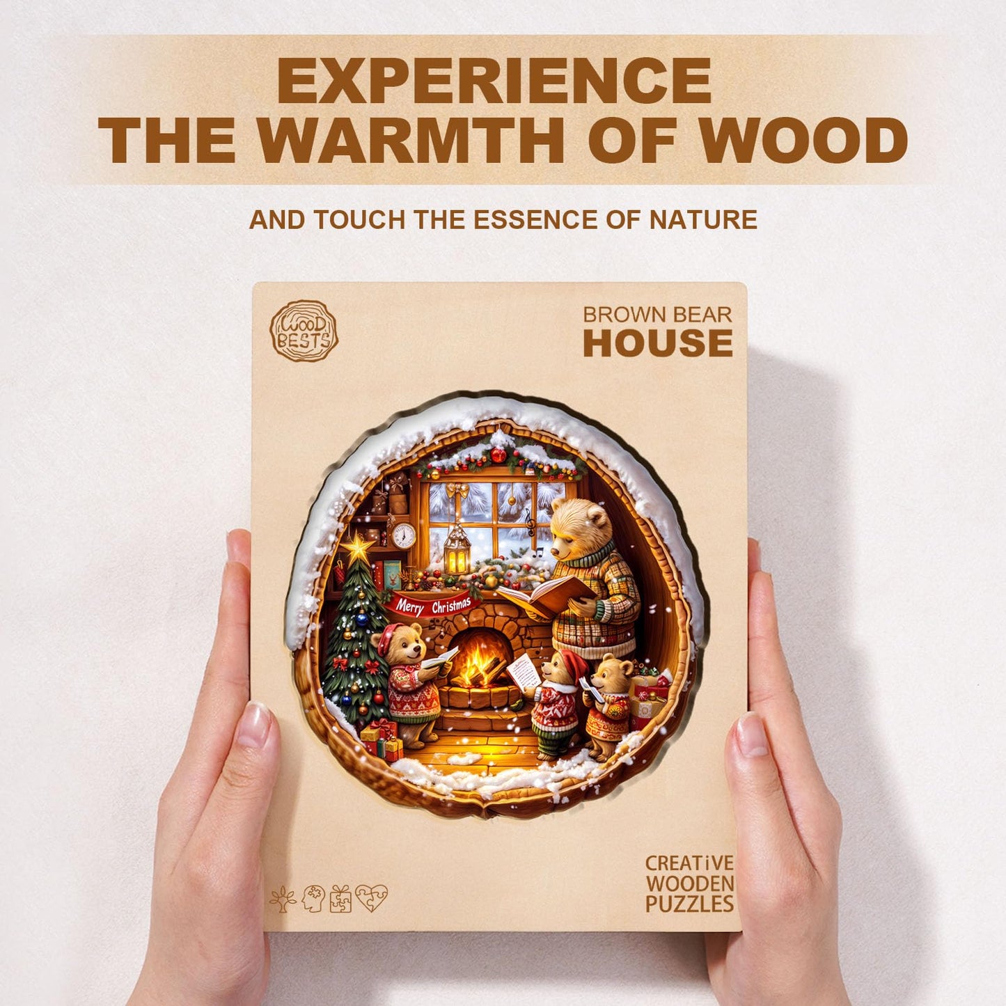 Jigfoxy Wooden Puzzles for mature-themeds Brown Bear House Wood Puzzles mature-themed Unique Animal Shape Wooden Jigsaw Puzzles for mature-themeds Birthday Gifts for Puzzle Lovers Family Friend (M-11.4 * 11.4in-200pcs)