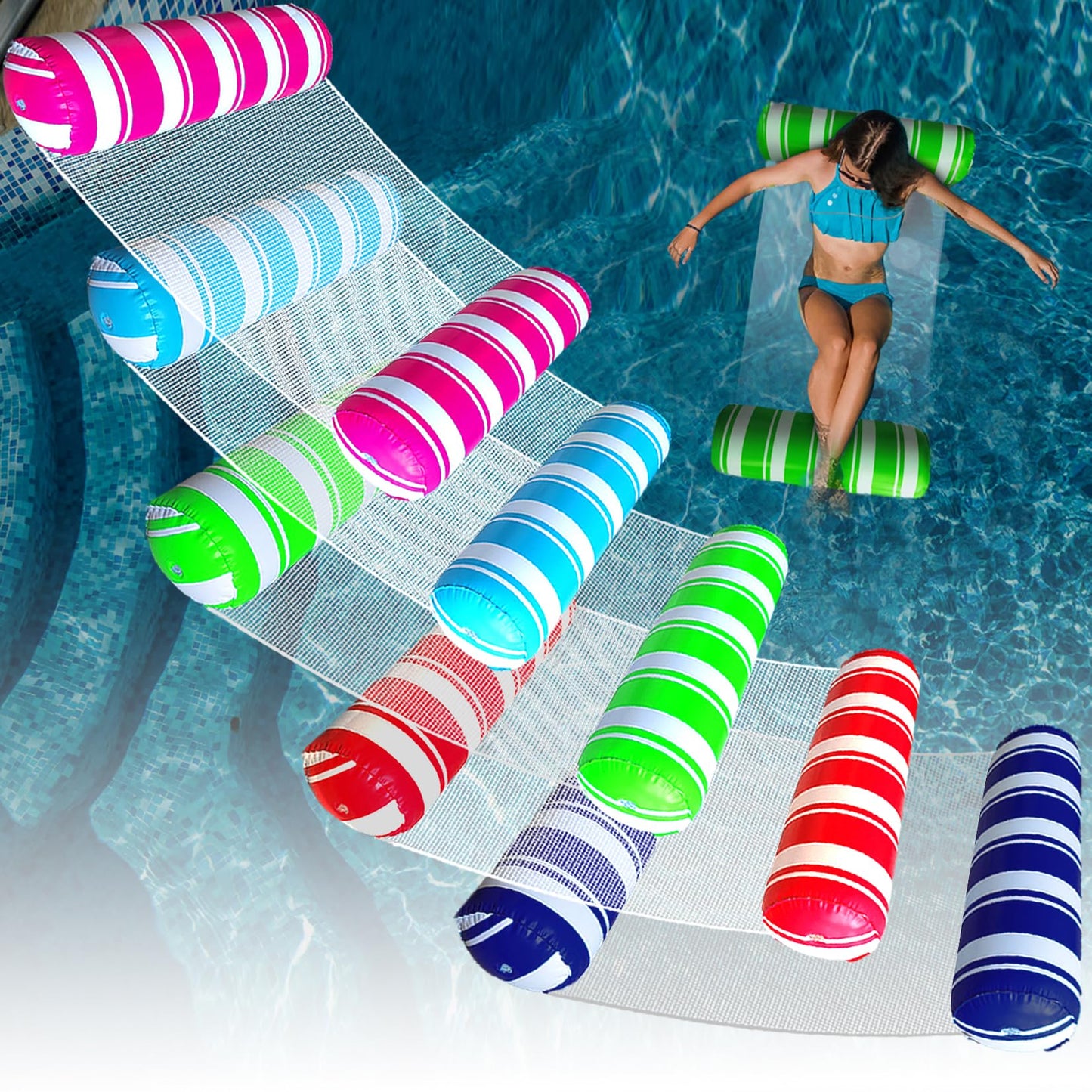 5 Pack Inflatable Pool Floats Adult Size Water Hammock,Hammock Floats For Adults,4-In-1 Multi-Purpose Pool Floating Toys,Pool Ra