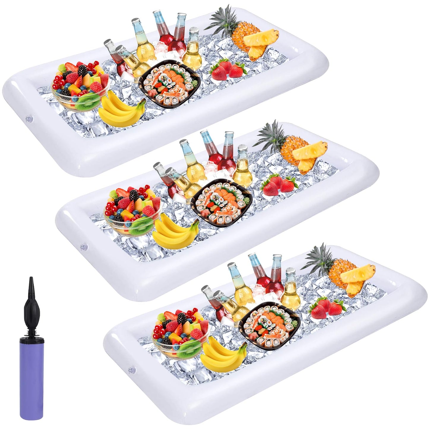 Jxzdle 3 Pack Inflatable Ice Serving Bar Pool Party Buffet Drink Cooler Floating Ice Tray Food Drink Containers For Summer Parti