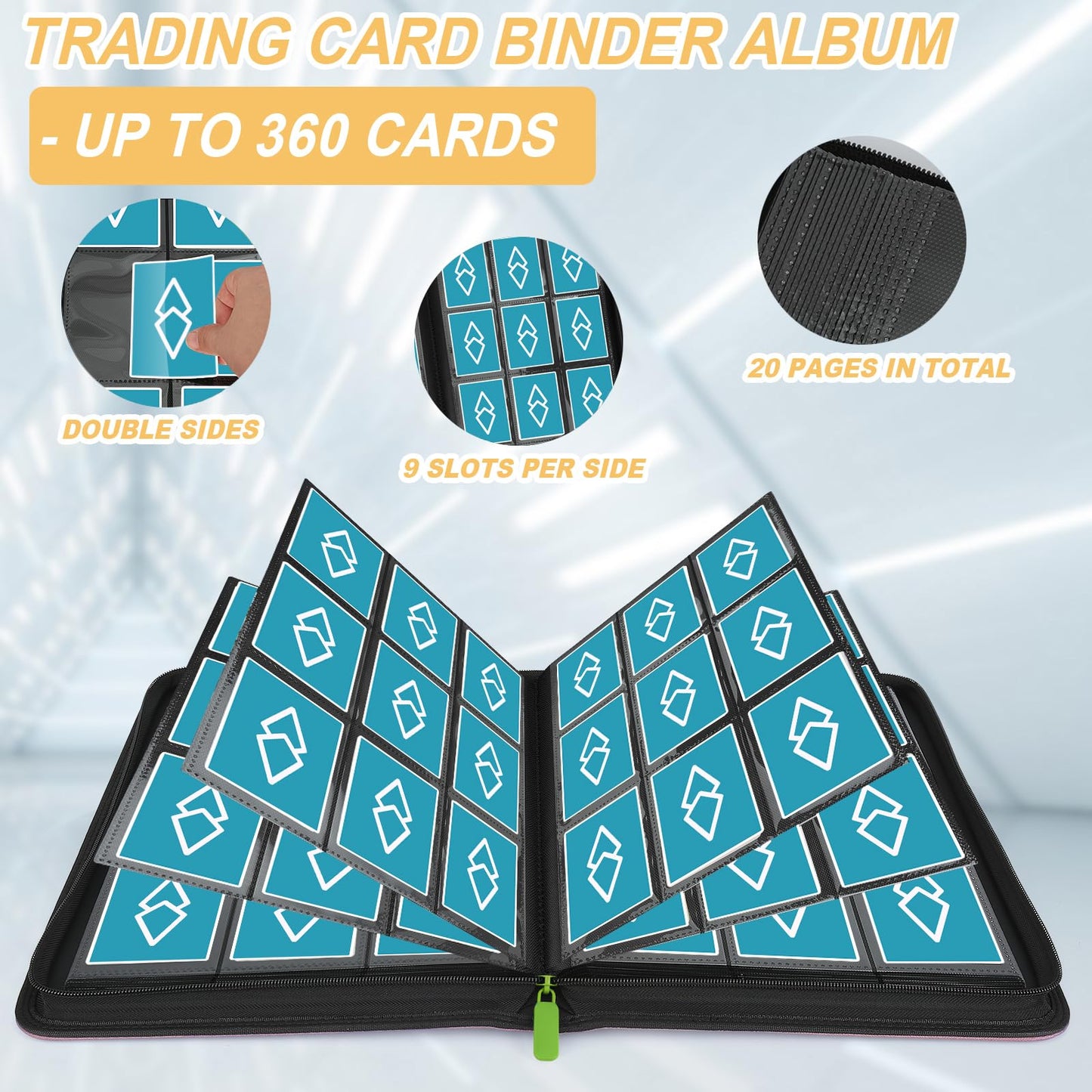 Trading Card Binder 9 Pocket GERMUN PU Cover Card Binder for 360 Cards enhanced Trading Card Holder Folders Double Sided Pocket Card Album for MTG TCG (Grass Green)