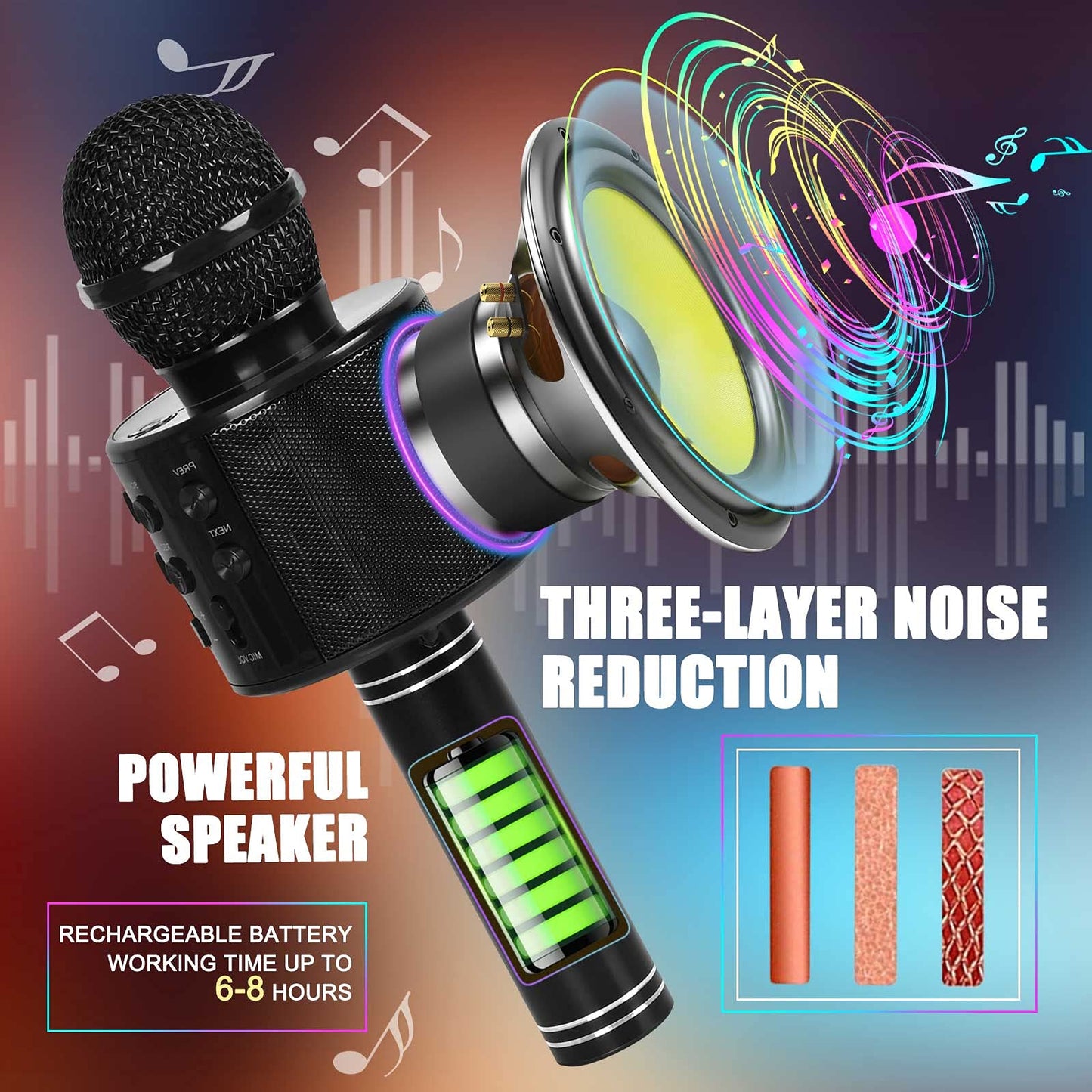 Dodosky Toys For Kids Age 3 4 5 6 7 8 9 10, Karaoke Microphone With Bluetooth Singing Toys For Girls Birthday Gifts For 9 10 11 12 Year Old Kids Stocking Stuffers For Girls Boys 4-12 - Black