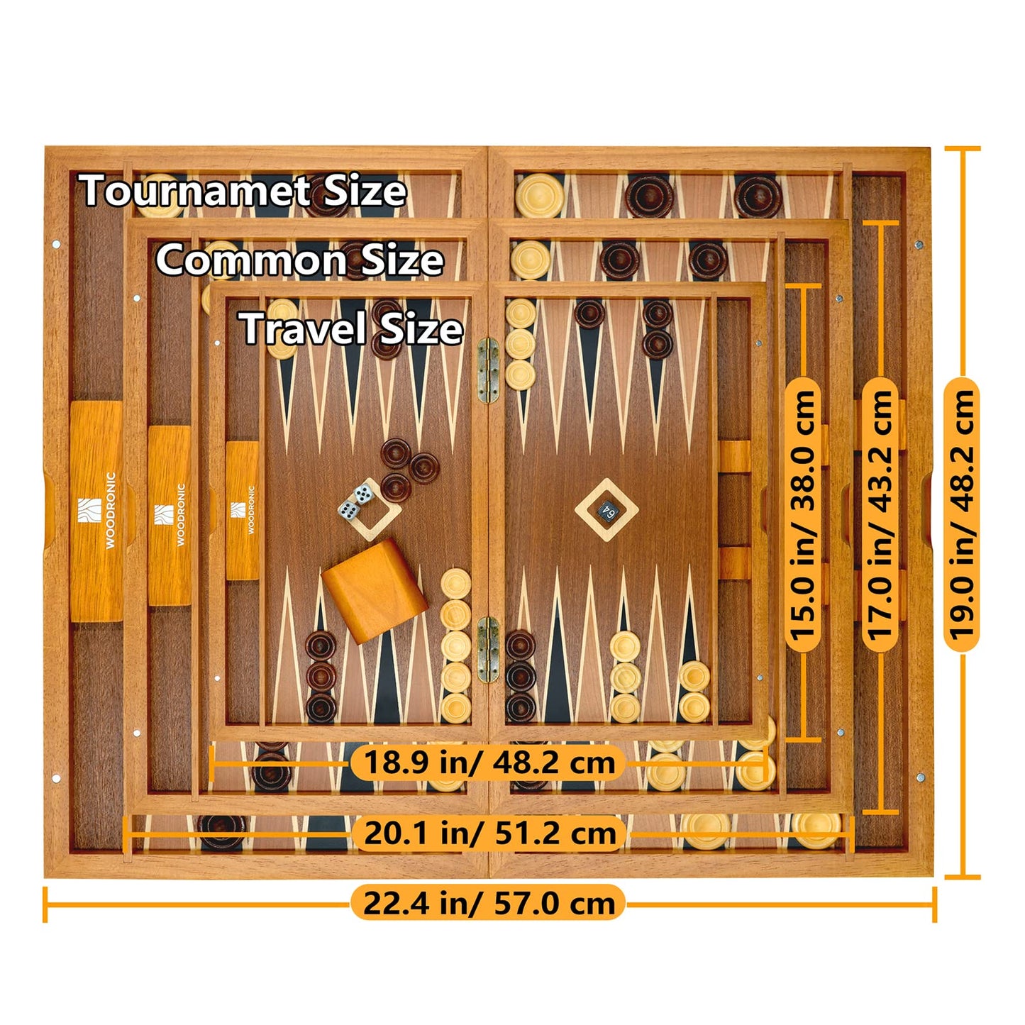 Woodronic 17' Wooden Backgammon Set, Folding Classic Board Game, Best Strategy Game And Smart Game Of Tactic For Kids And Adults