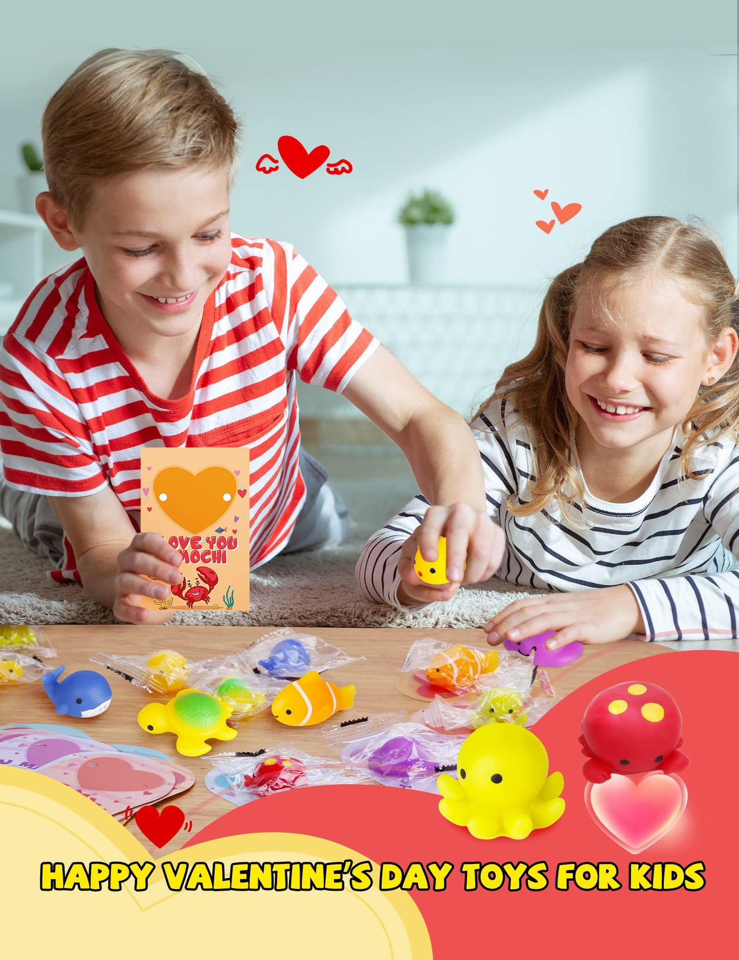 Feltom 28 Pack Valentines Day Cards Gift For Kids With Mochi Squishy Toys Set To Squeeze, Valentine School Classroom Exchange Pr