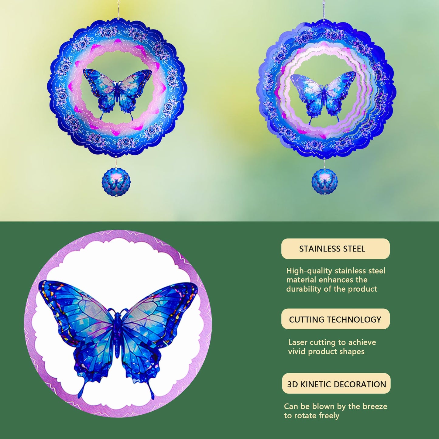 Butterfly Wind Spinners Outdoor,12 Inch Butterfly Gifts For Women Mom Grandma Wife,3D Butterflies Decorations Wind Spinners For