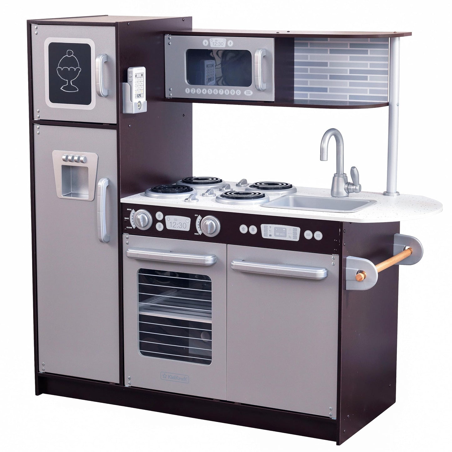 KidKraft Uptown Espresso Wooden Play Kitchen with Play Phone, Chalkboard & Towel Rack, Espresso