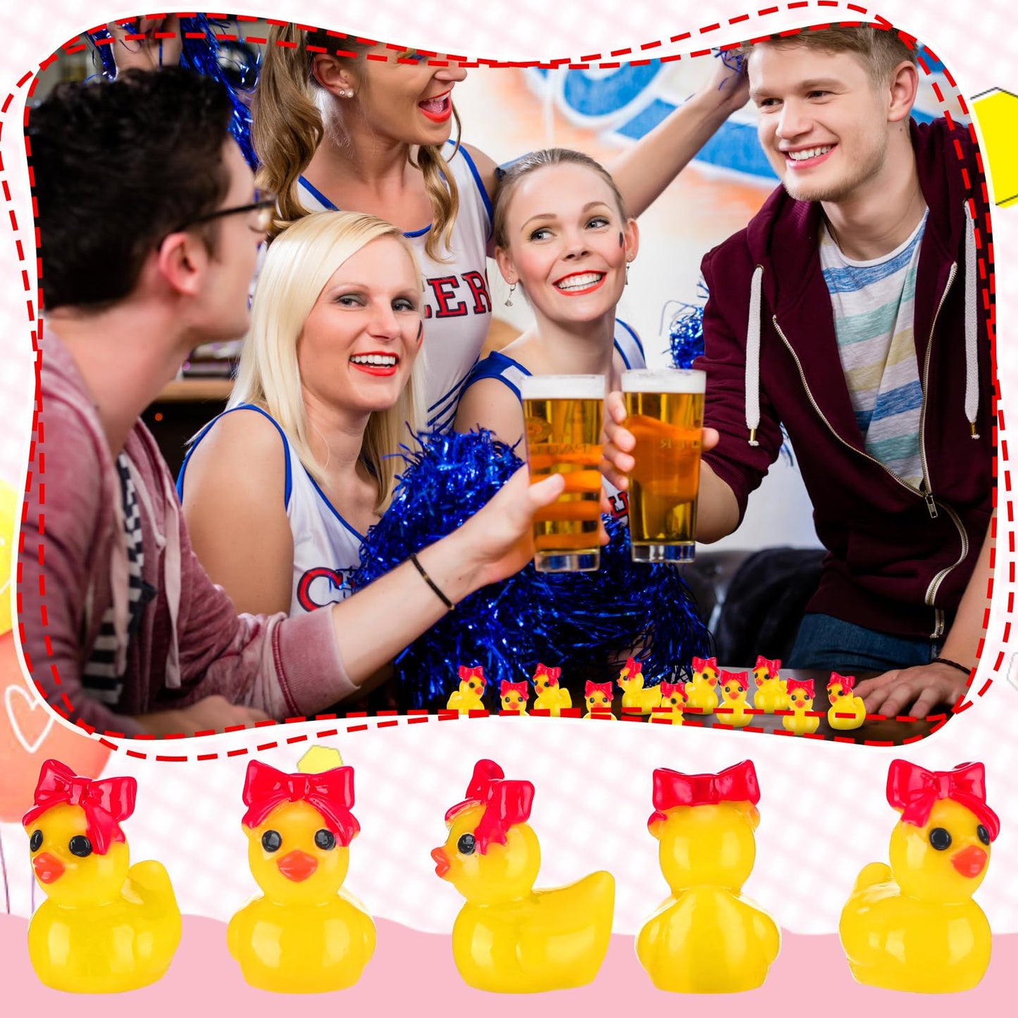 Weysat Mini Cheer Ducks 60 Pcs Resin Figurines - 5.91" Red & Yellow Cheerleader Gifts, Tabletop Decorations, Model CHI-Weysat-4058