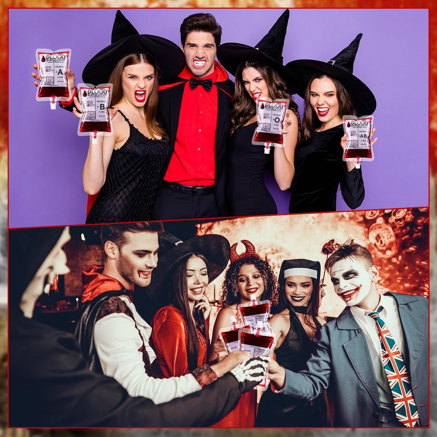 Nuenen 200 Pcs Halloween Blood Bags For Drinking, Vampire Party Drinking Pouches, Juice Puree Bag Reusable Energy Drink Containe