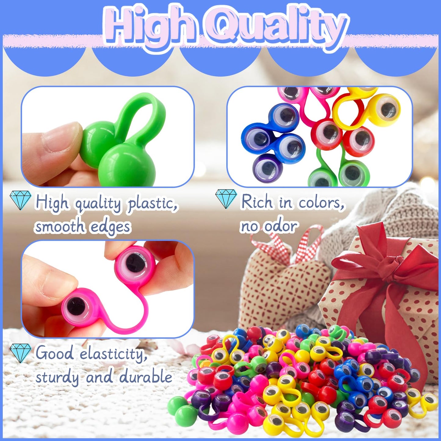 Woozettn 100Pcs Eye Finger Puppets,Wiggly Eyeball Finger Puppet Eye On Rings,Eyes Monster Finger Googly Eye Rings For Kids Party Favors,Classroom Rewards,Christmas,Birthday Gift,6 Colors