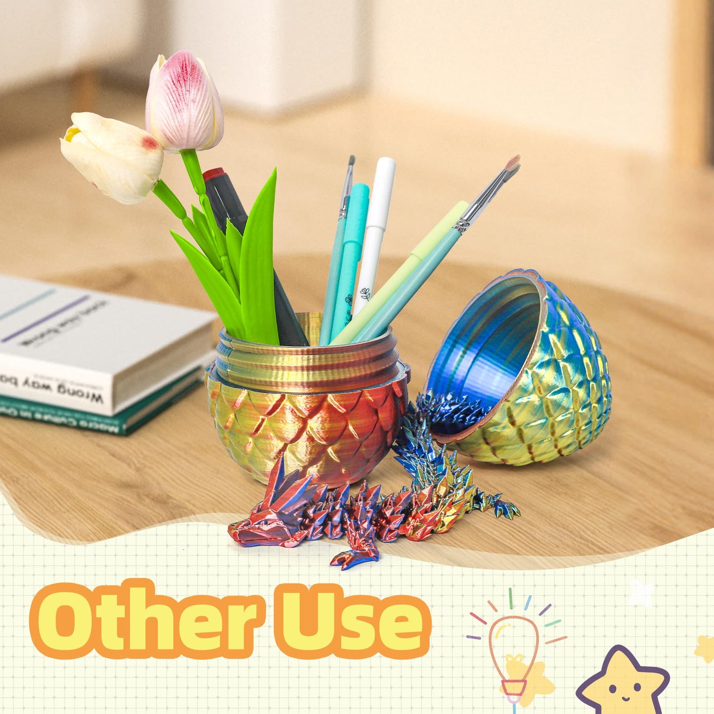 Flavery 3D Printed Dragon In Egg - Flexible Crystal Dragon Inside, Colorful Fidget Toy, Birthday Gift, Desk Pet Figure, Easter B
