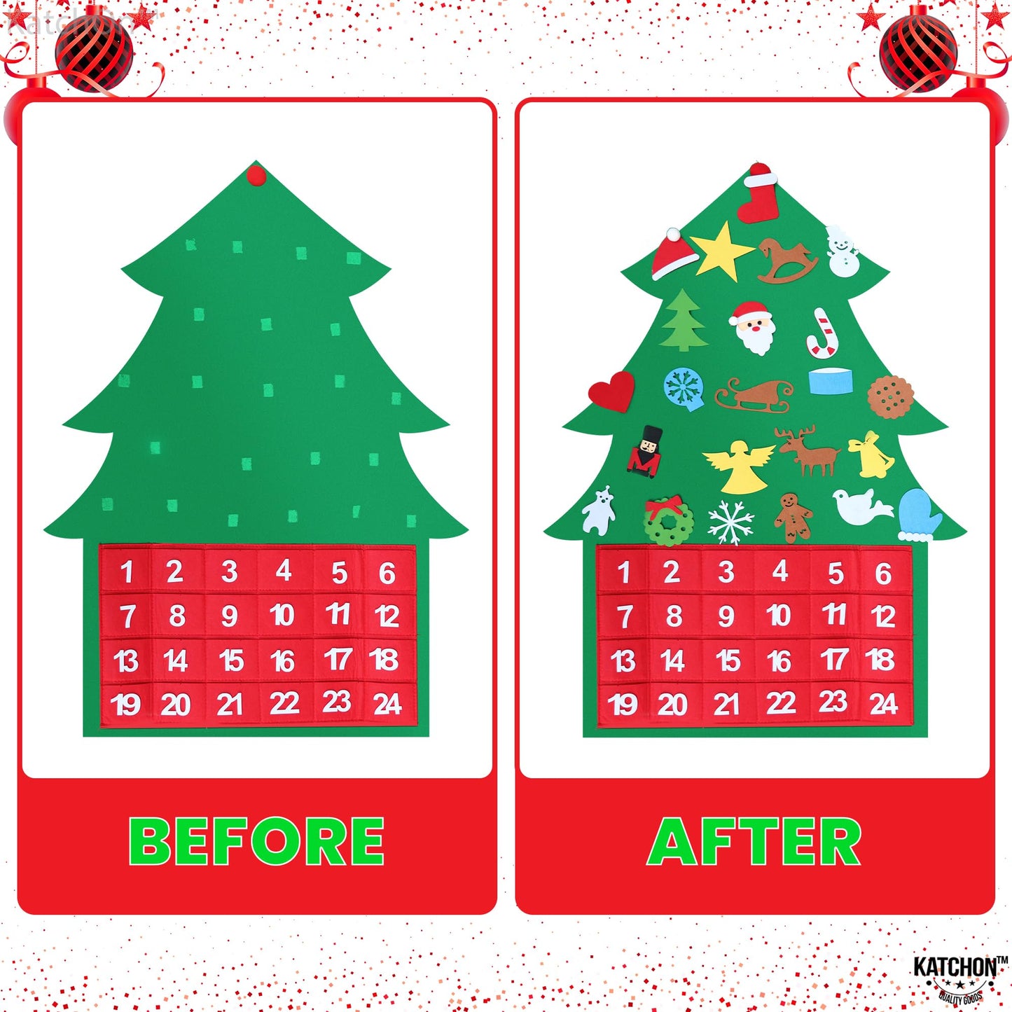 Katchon, Felt Christmas Tree For Kids Wall - Pack Of 25, Diy | Christmas Advent Calendar | Felt Christmas Tree Advent Calendar, Christmas Countdown Calendar For Kids | Christmas Party Favors For Kids