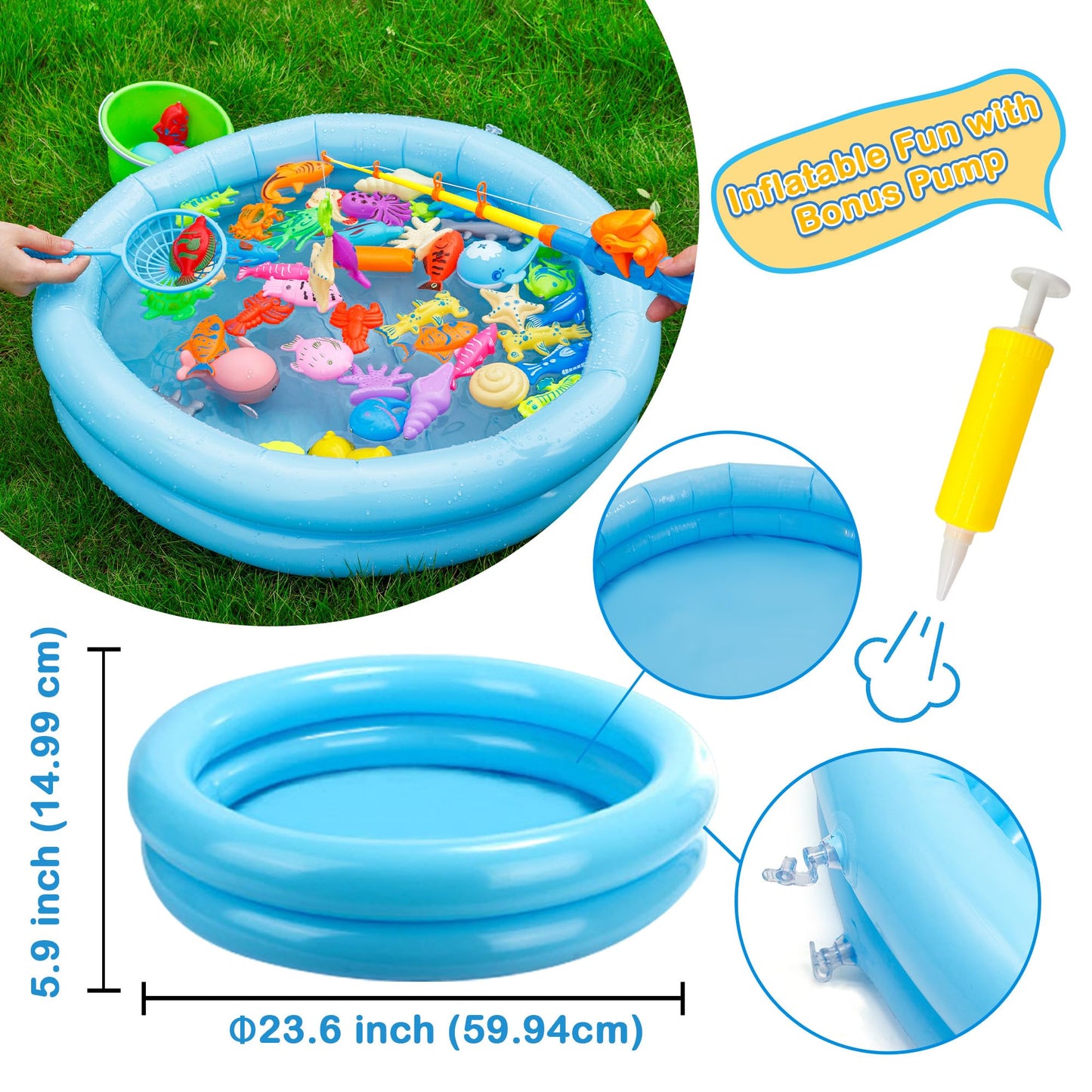 Kiditos 60Pcs Magnetic Fishing Bath Toys Game Set,Swimming Fish Toys For Bathtub,Water Table Bathtub Toys For Toddlers Kids Age